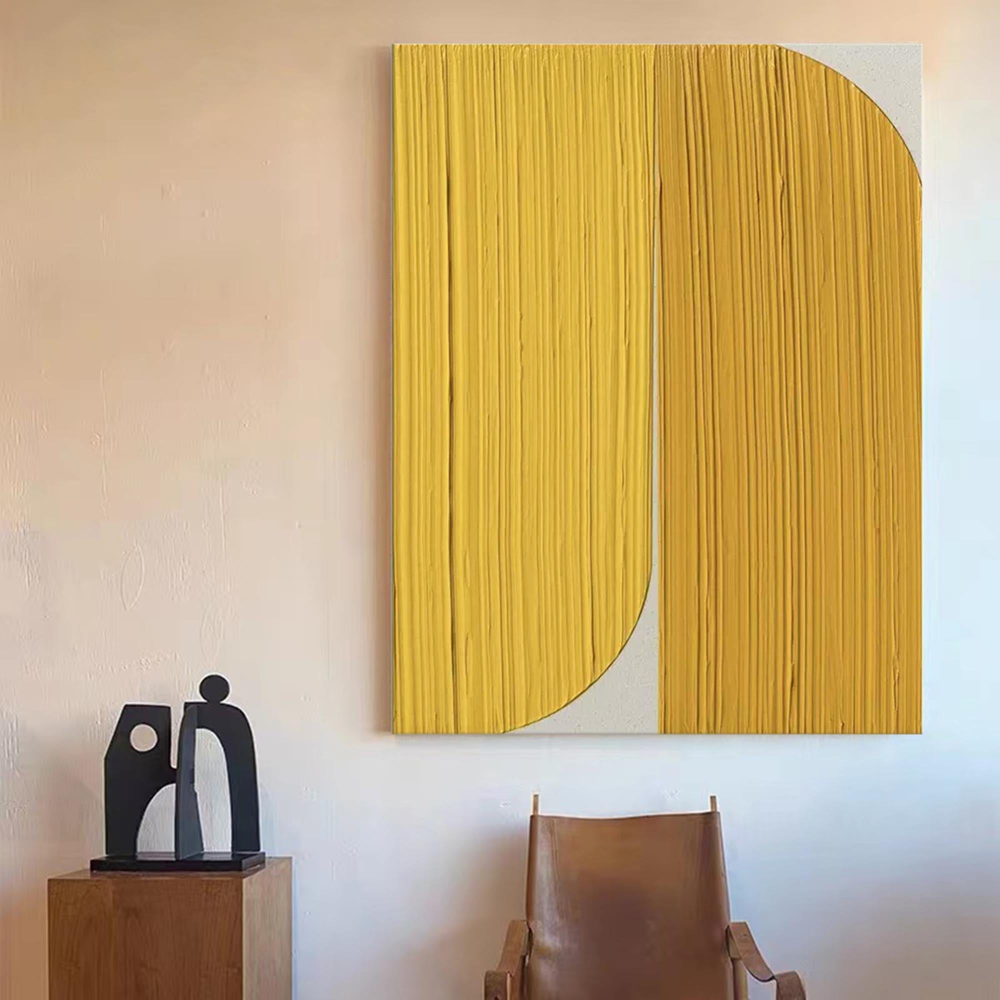 Bright Yellow Original Wall Art Texture Minimalist Oil Painting On Canvas Large Abstract acrylic painting For Living Room