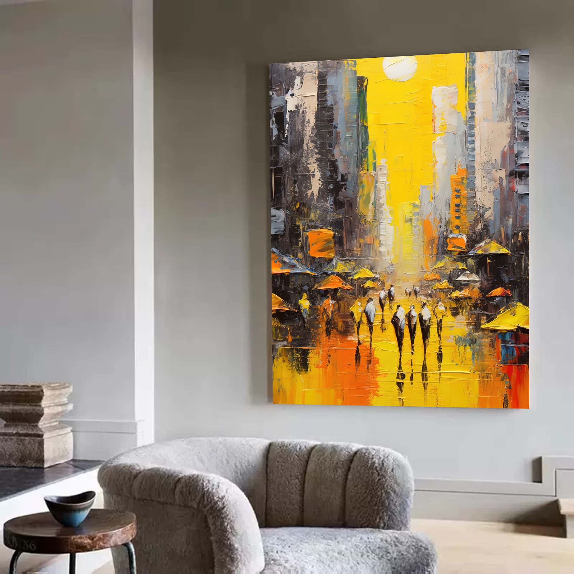 Modern Abstract Cityscape Oil Painting On Canvas Original Urban Scene Art Large Wall Art Living Room