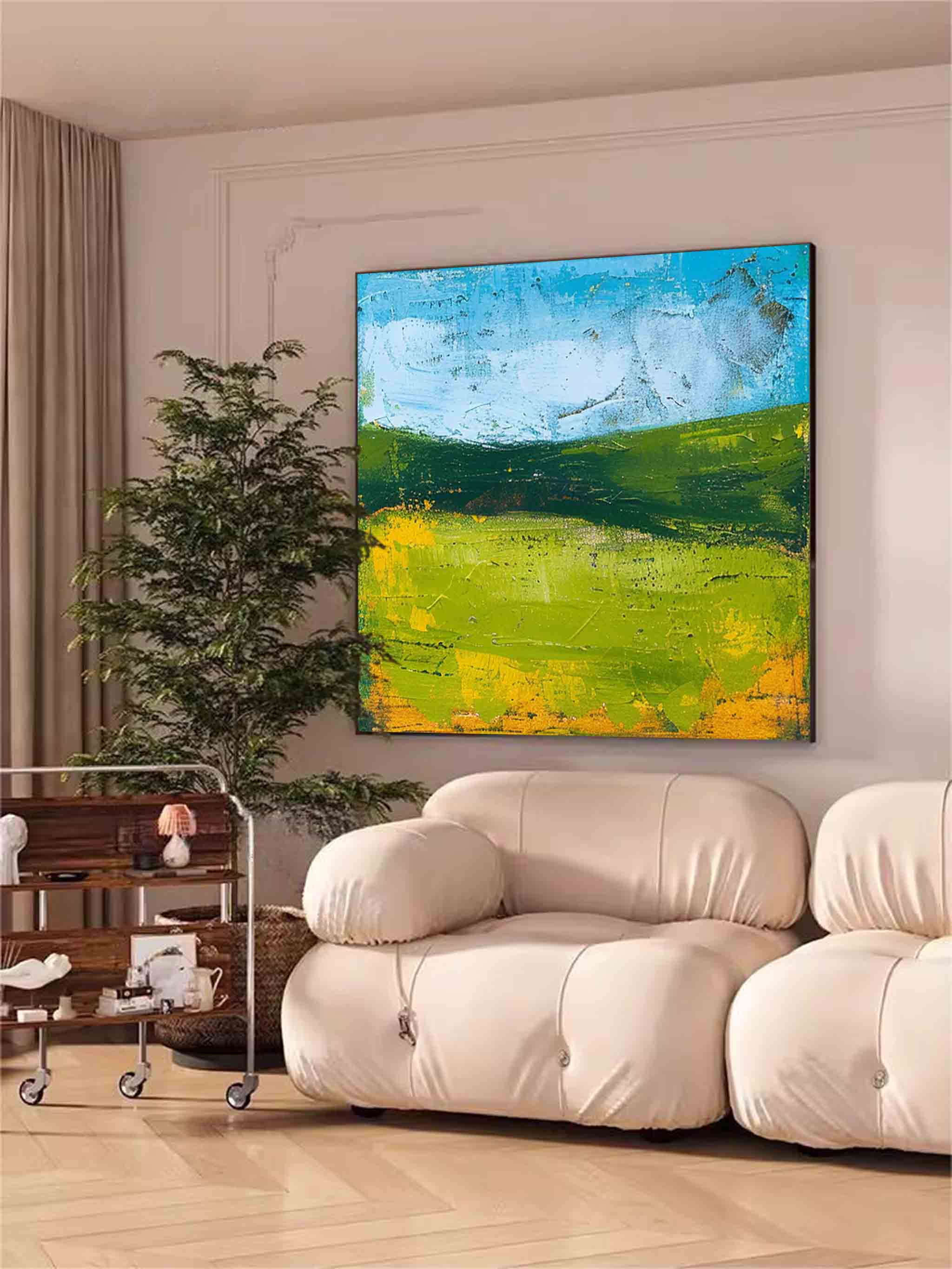 Large Abstract Green Field Oil Painting On Canvas Modern Nature Art Original Wall Art Home Decor