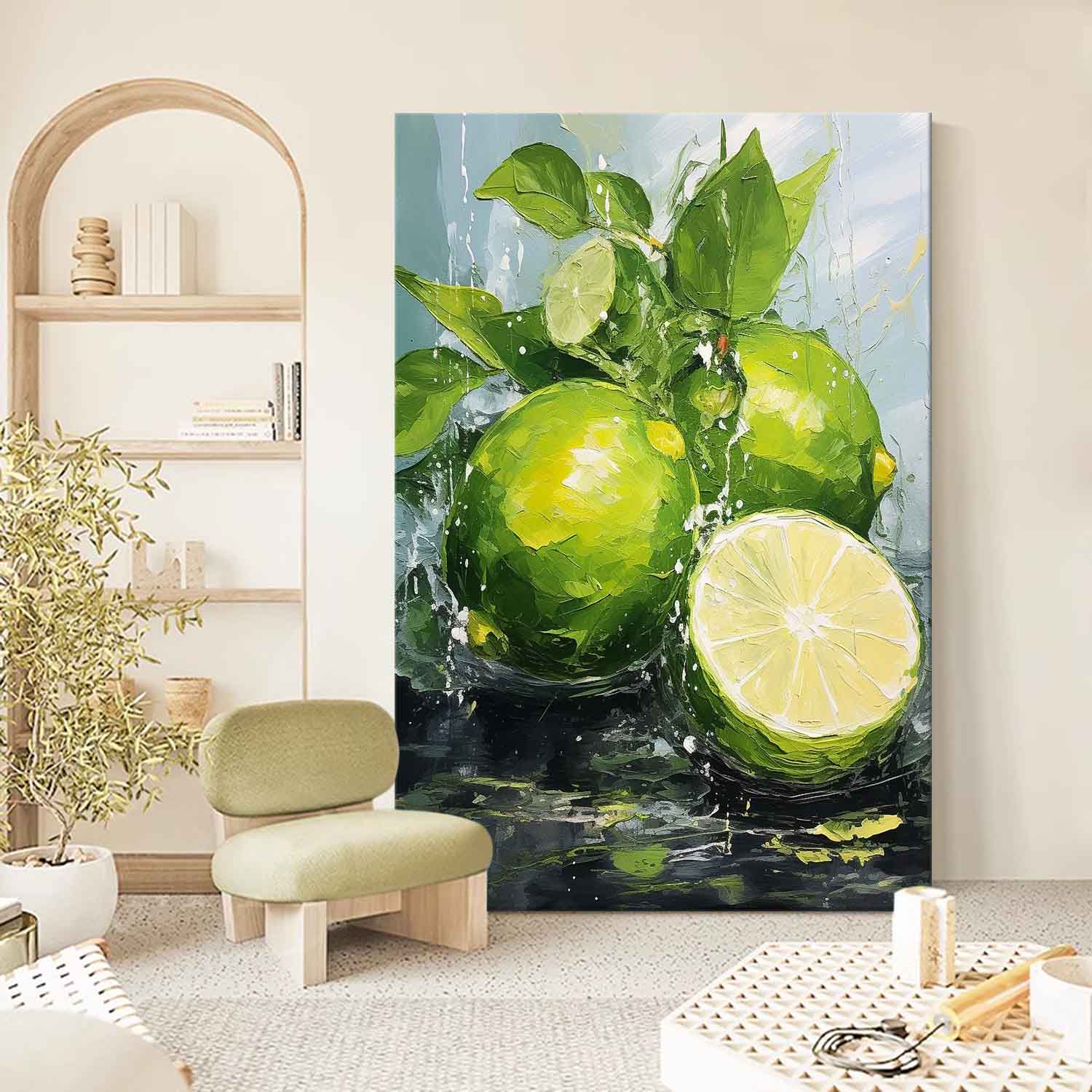 Abstract Still Life Painting On Canvas Large Lime Original Artwork Colorful Fruit Acrylic Painting Gift