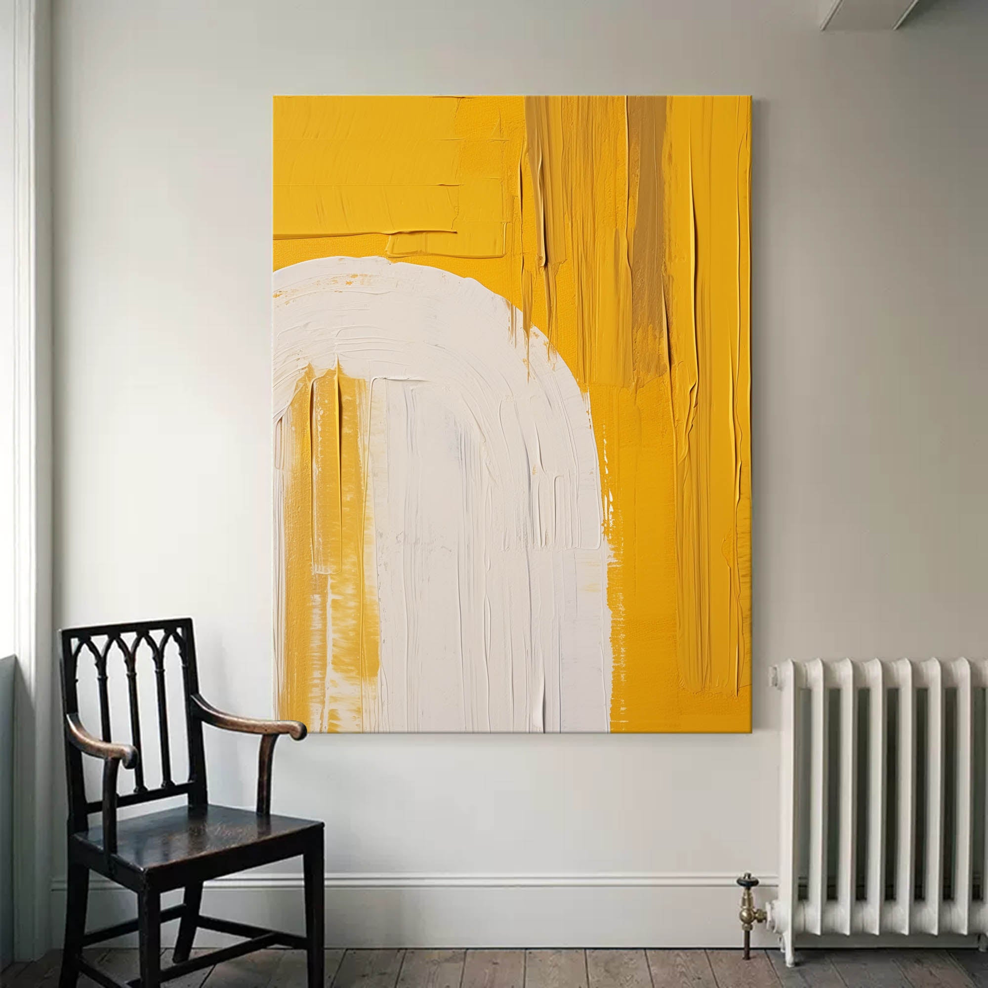 Bright Yellow Texture Minimalist Oil Painting On Canvas Original Wall Art Large Abstract acrylic painting For Living Room