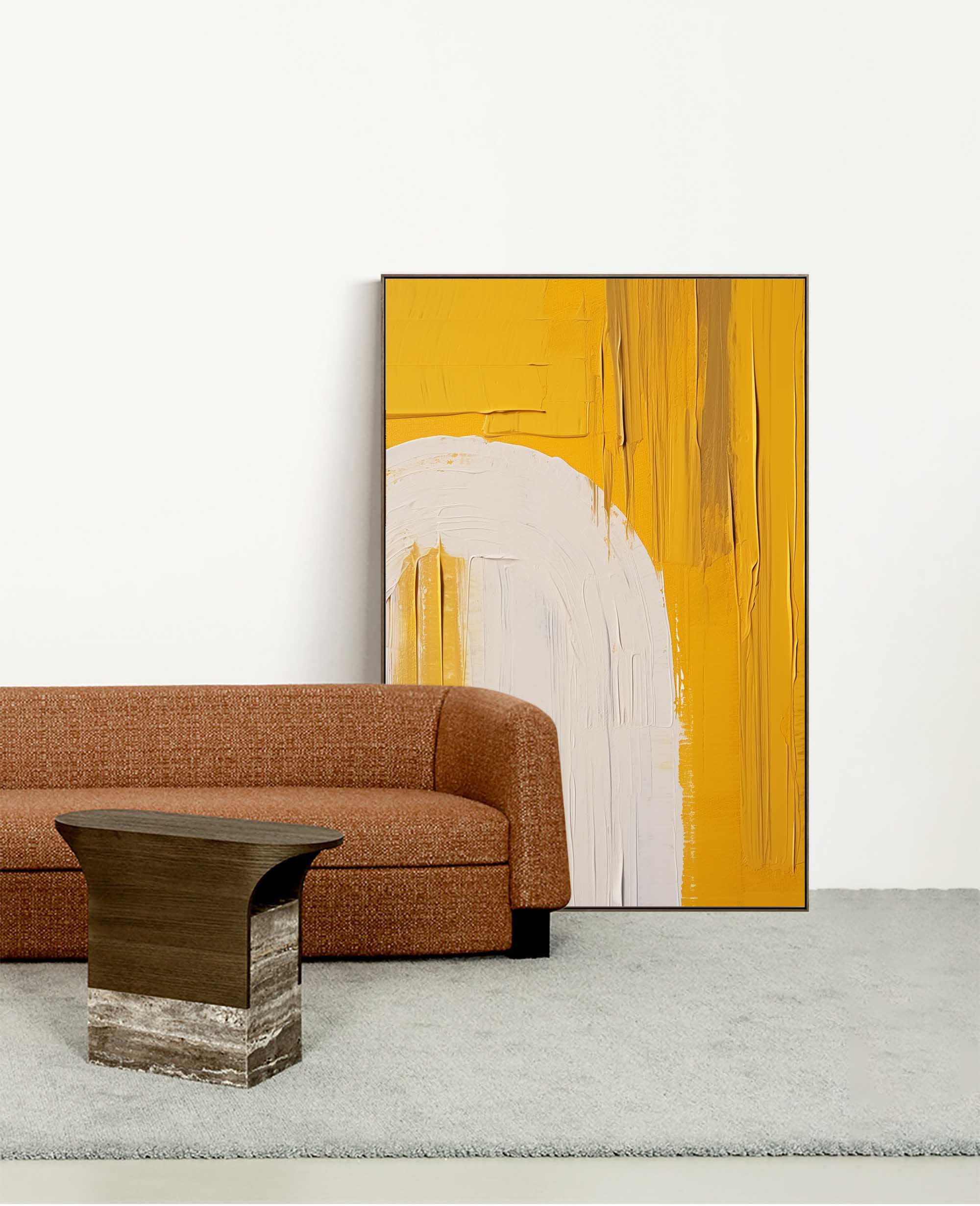 Bright Yellow Texture Minimalist Oil Painting On Canvas Original Wall Art Large Abstract acrylic painting For Living Room