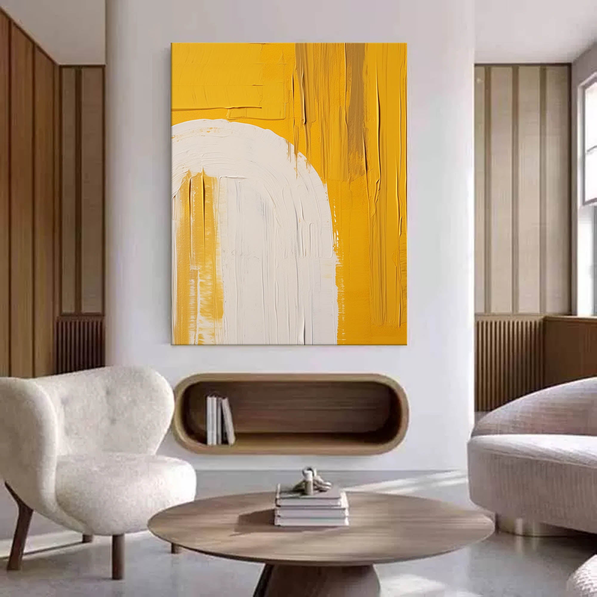 Bright Yellow Texture Minimalist Oil Painting On Canvas Original Wall Art Large Abstract acrylic painting For Living Room