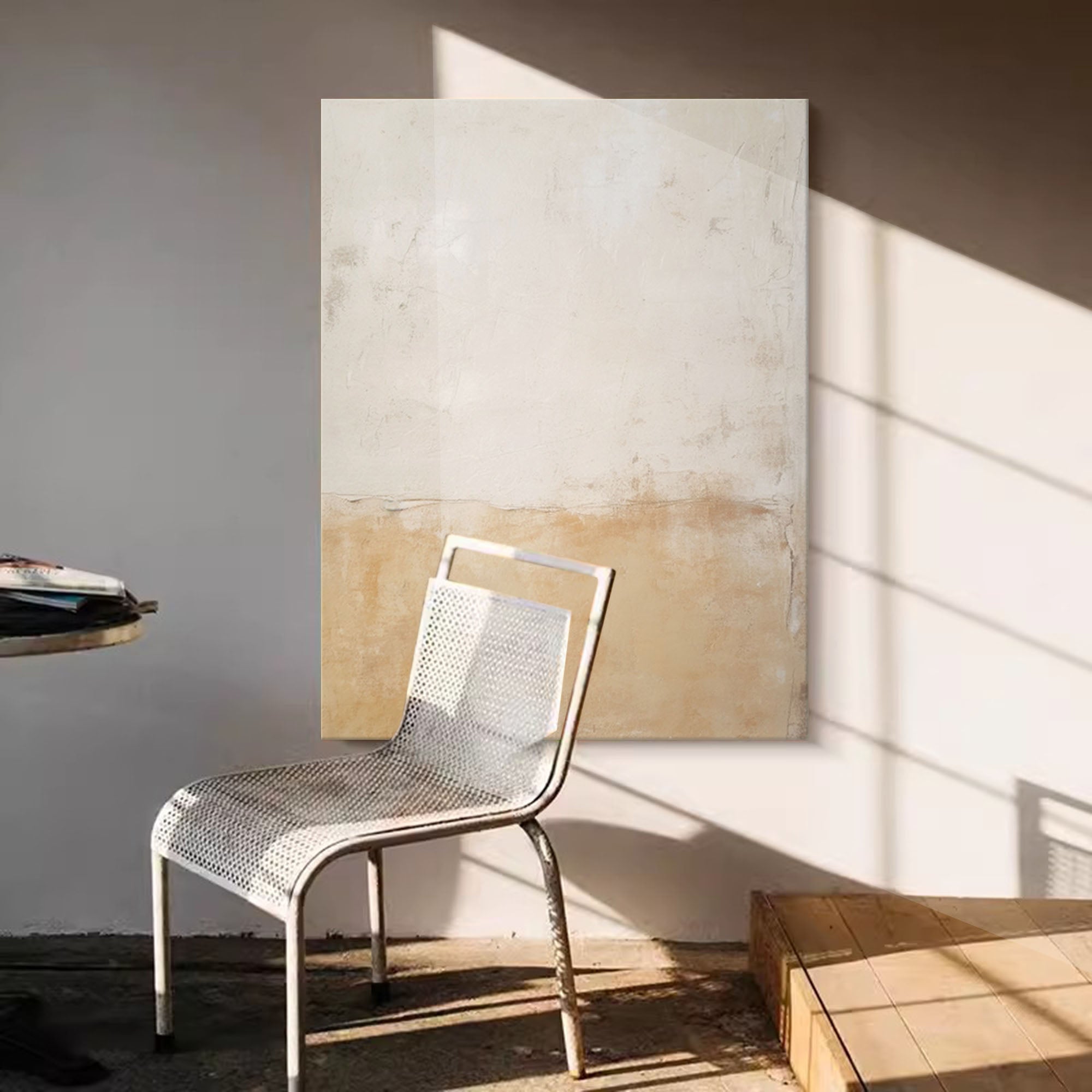 Beige Minimalist Wall Art Canvas With Frame Oil Painting Abstract Large vintage Oil Painting For Living Room