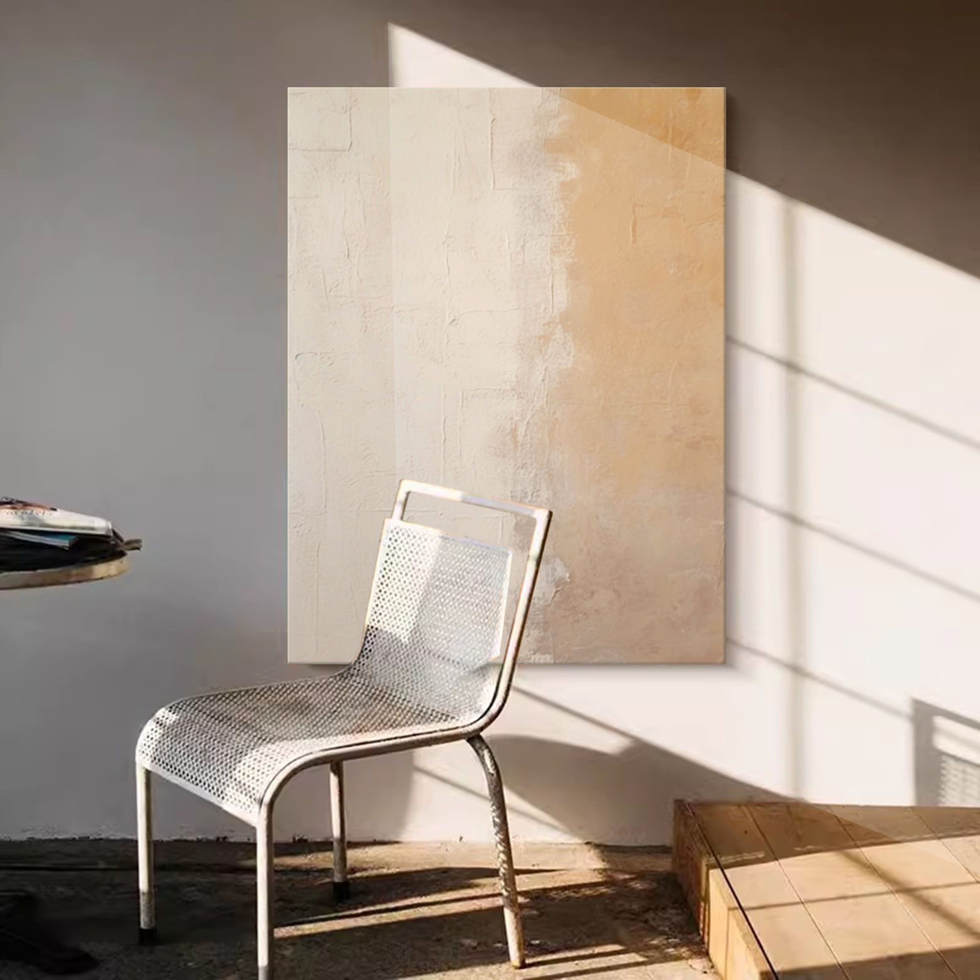 Large Beige Minimalist Wall Art Canvas With Frame Oil Painting Abstract Large vintage Oil Painting Home Decor