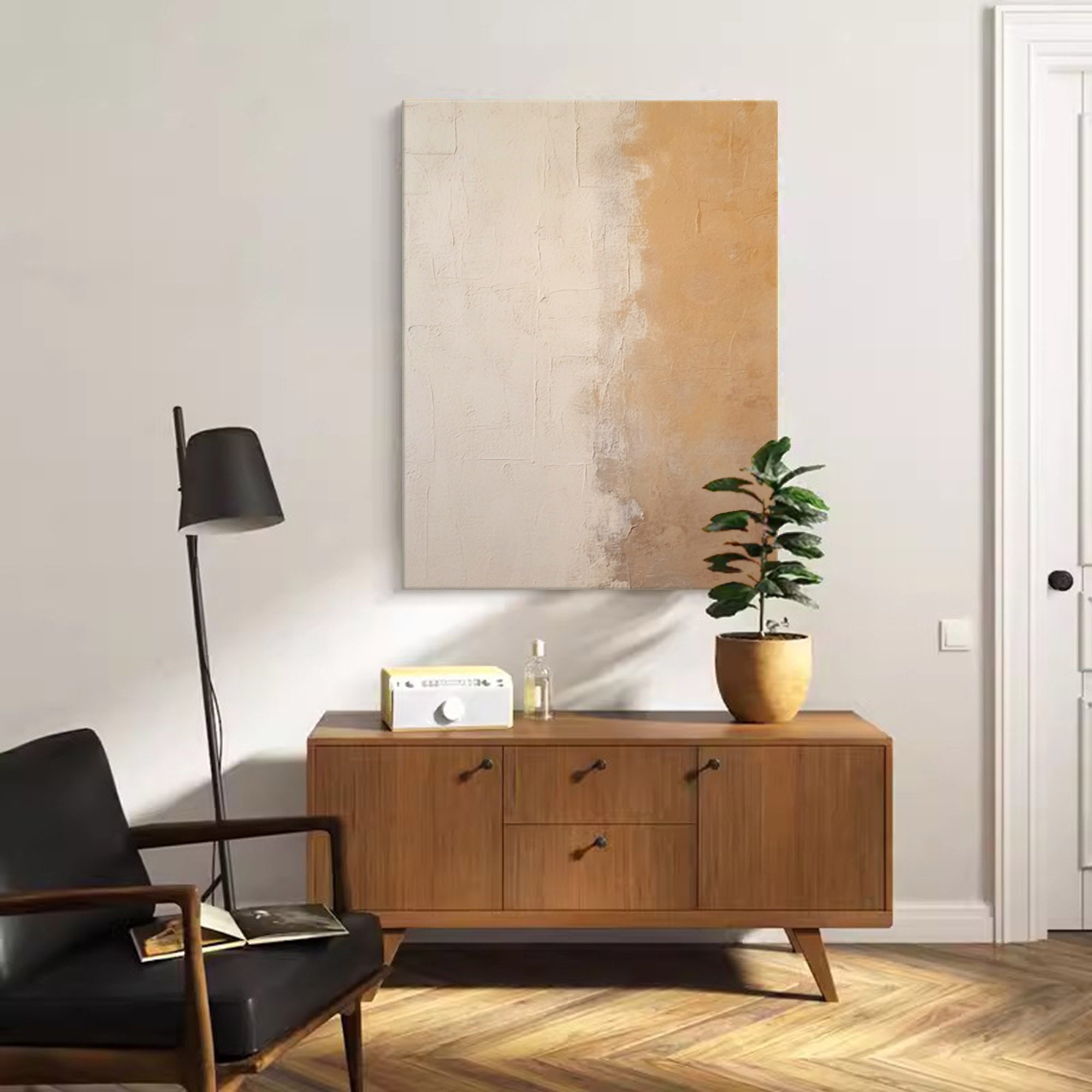 Large Beige Minimalist Wall Art Canvas With Frame Oil Painting Abstract Large vintage Oil Painting Home Decor