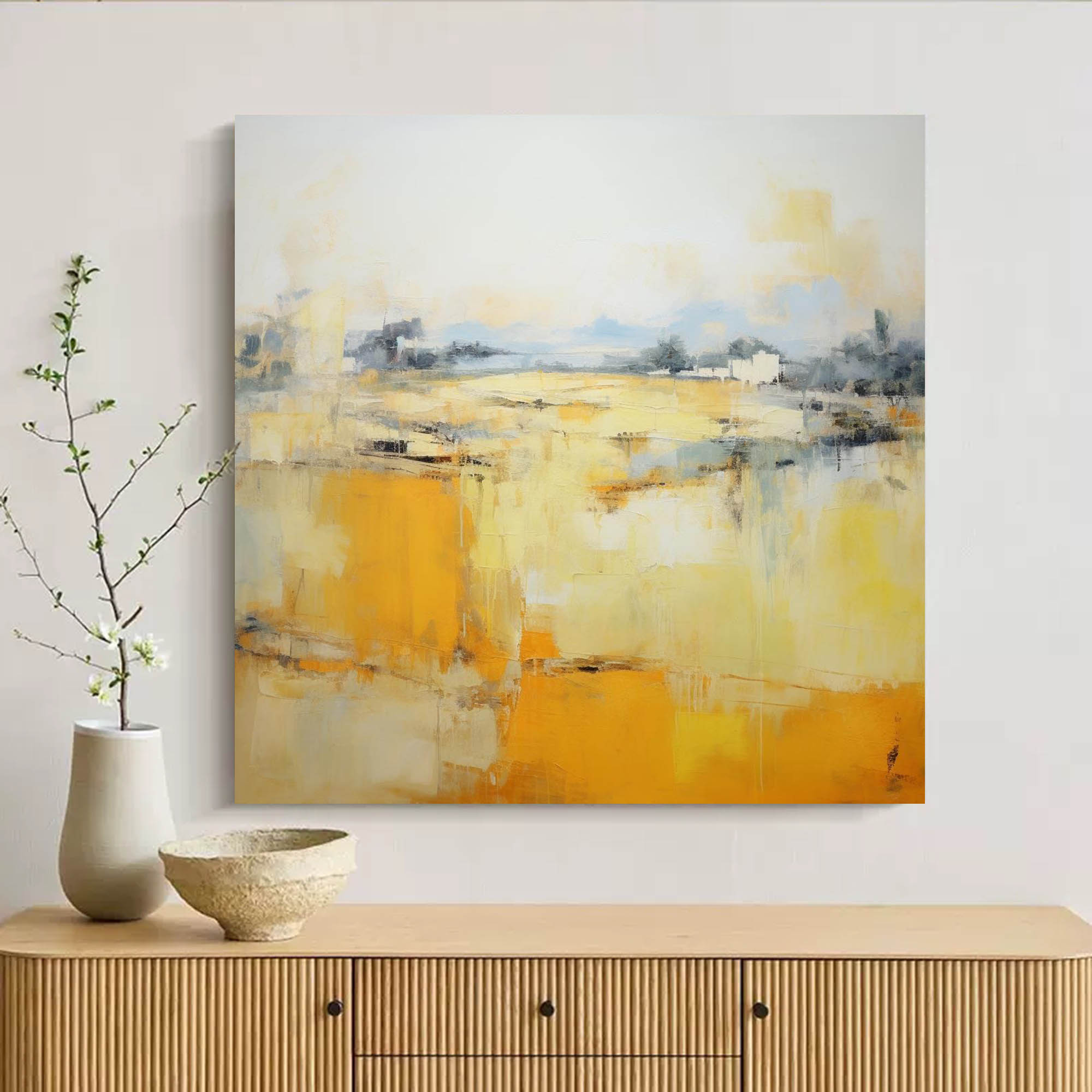 Square Abstract Oil Painting On Canvas Original Yellow Modern Acrylic Painting Large Wall Art Home Decor