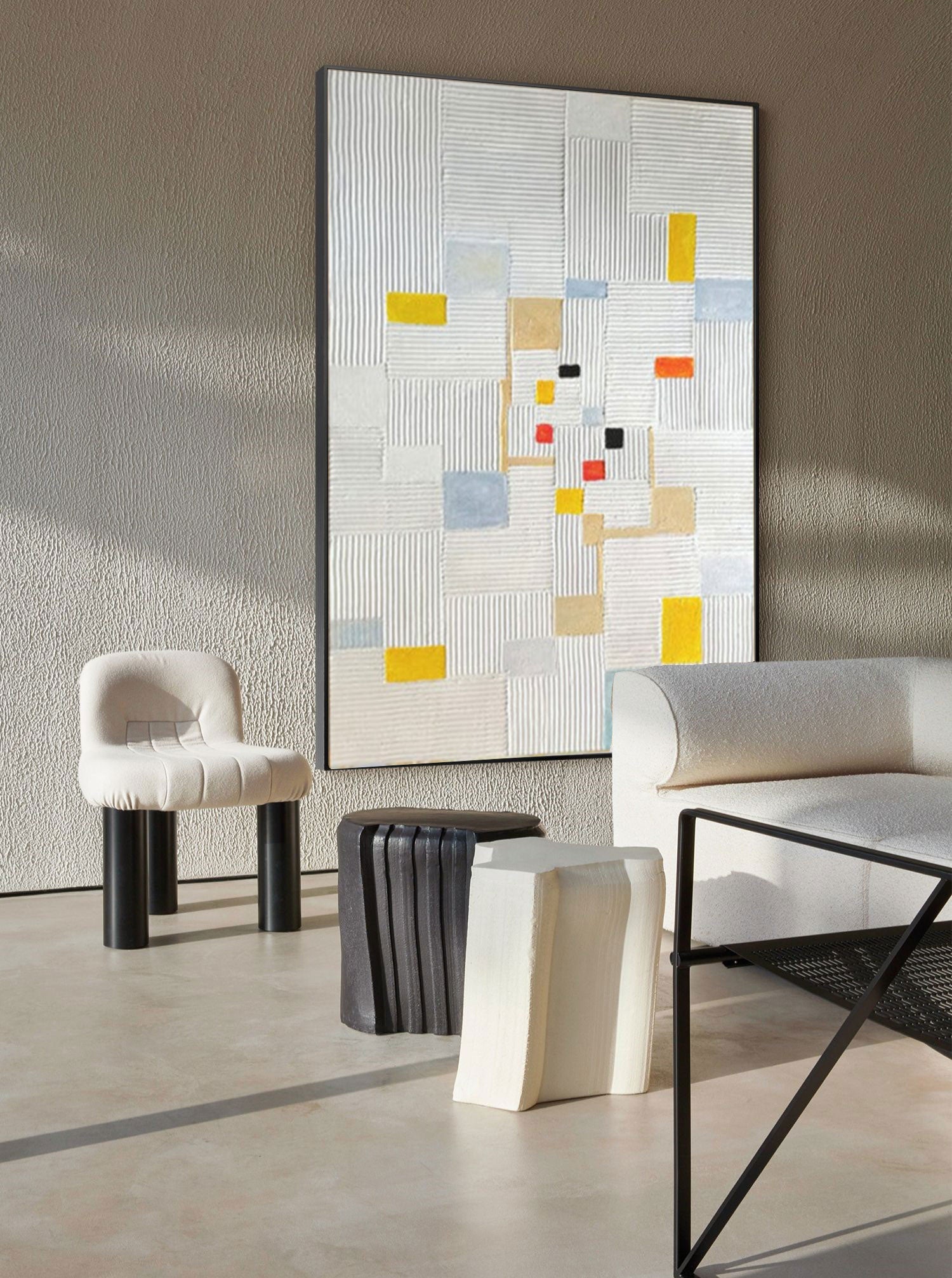 Original Abstract Oil Painting On Canvas Large Texture Geometric Composition Artwork Framed Living Room Decor