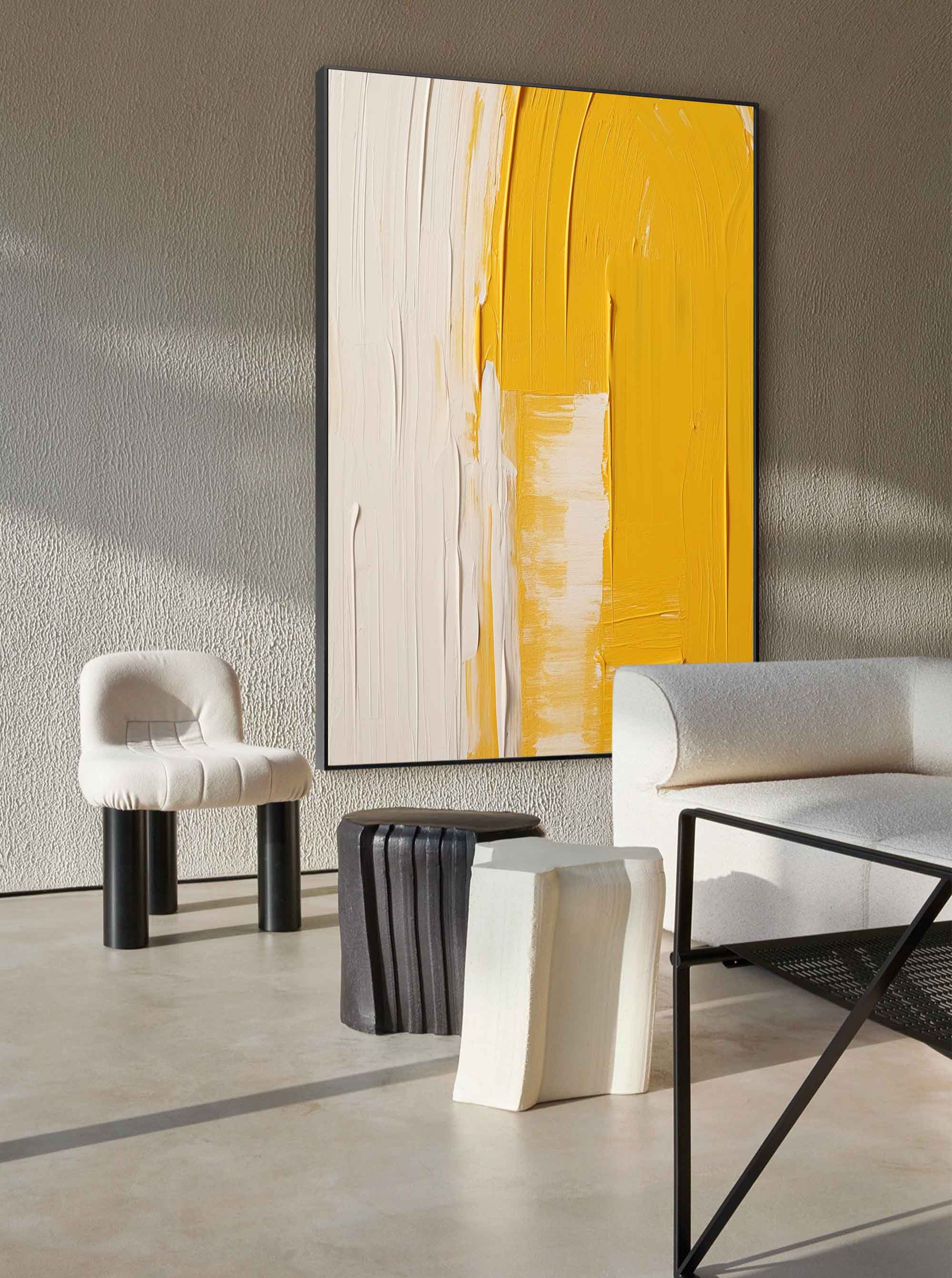 Bright Yellow Large Abstract acrylic painting Texture Minimalist Oil Painting On Canvas Original Wall Art Home Decor