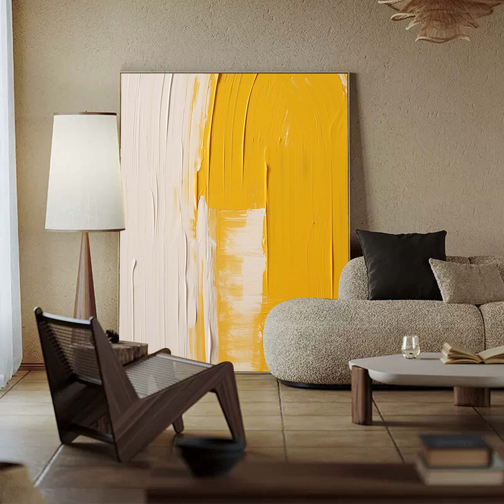 Bright Yellow Large Abstract acrylic painting Texture Minimalist Oil Painting On Canvas Original Wall Art Home Decor