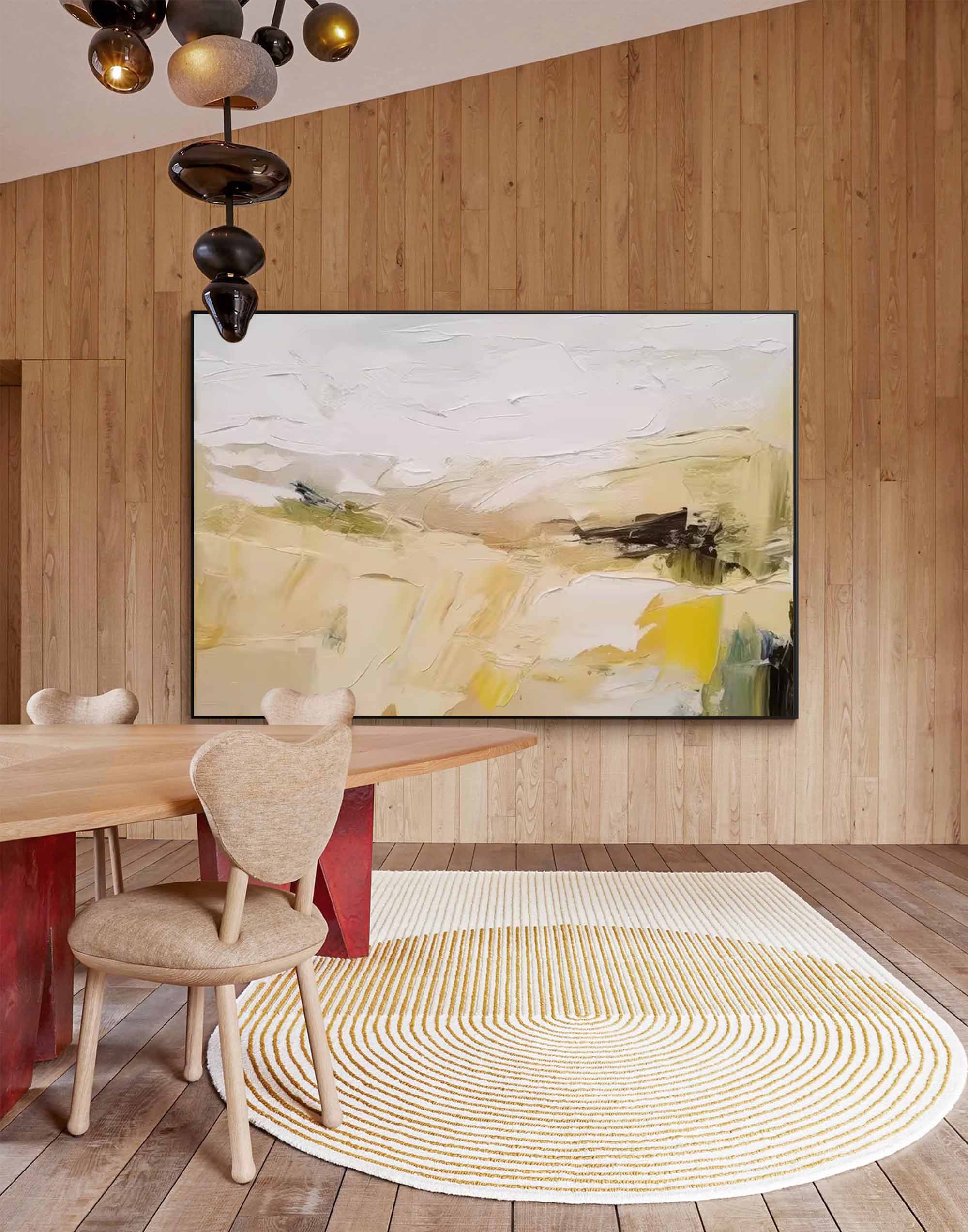 Large Abstract Landscape Oil Painting On Canvas Original Minimalist Yellow Wall Art Modern Nature Art for Living Room