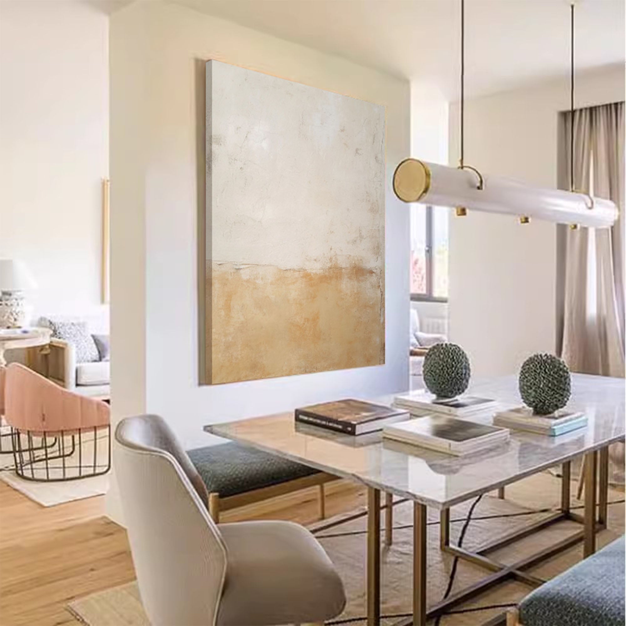 Beige Minimalist Wall Art Canvas With Frame Oil Painting Abstract Large vintage Oil Painting For Living Room