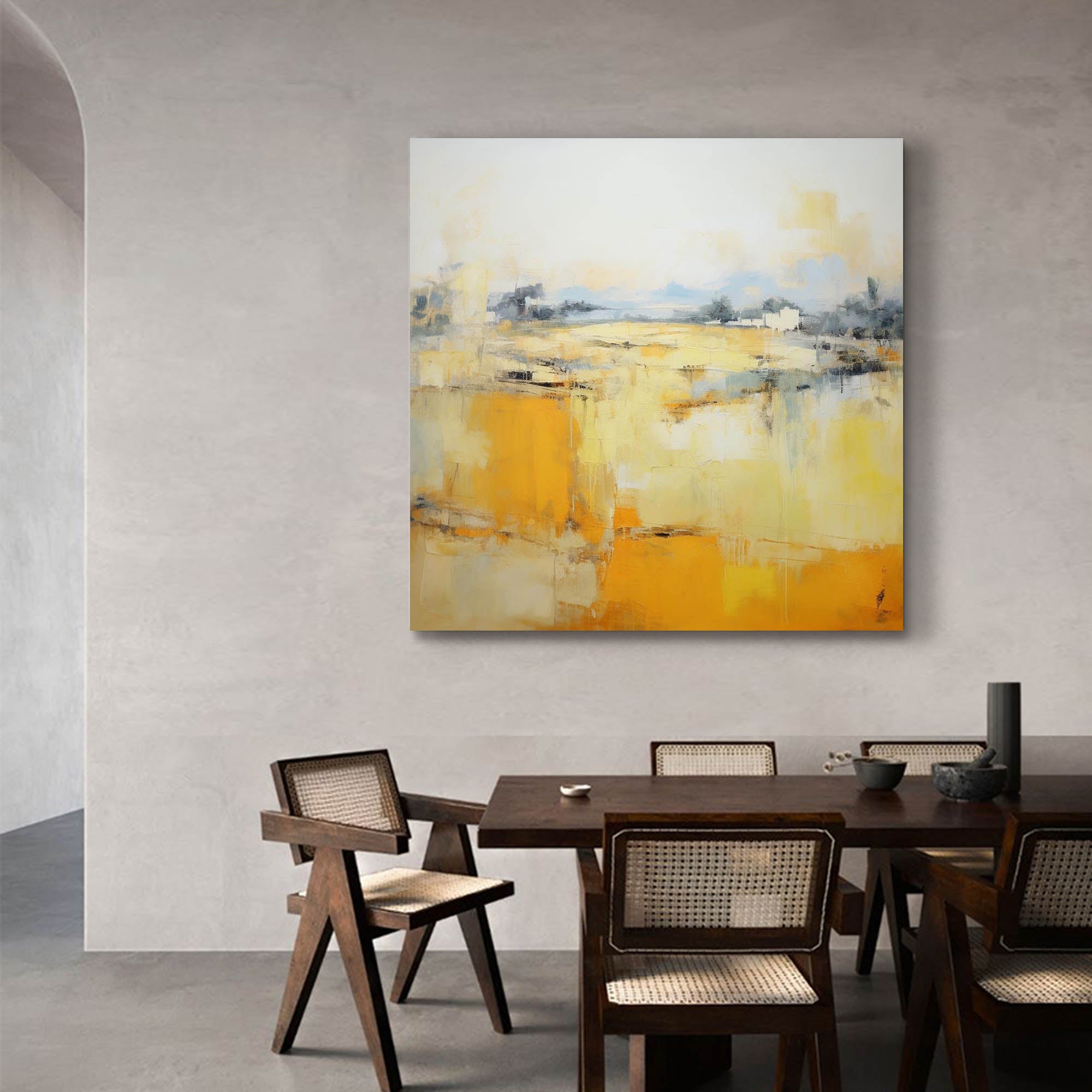 Square Abstract Oil Painting On Canvas Original Yellow Modern Acrylic Painting Large Wall Art Home Decor