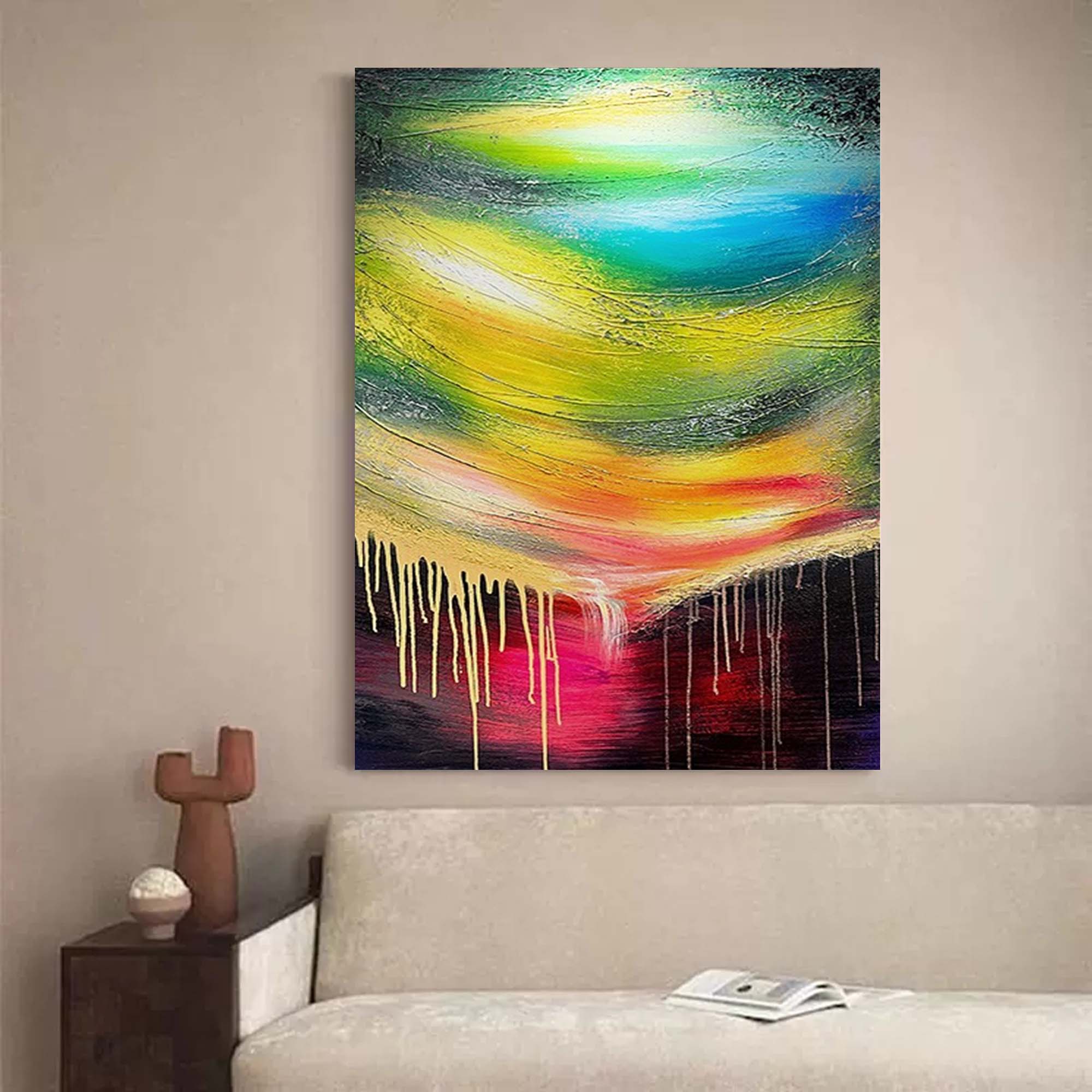 Original Colorful Aurora Canvas Oil Painting Abstract Meteor Wall Art Hand Painted Starry Sky Bedroom Decor