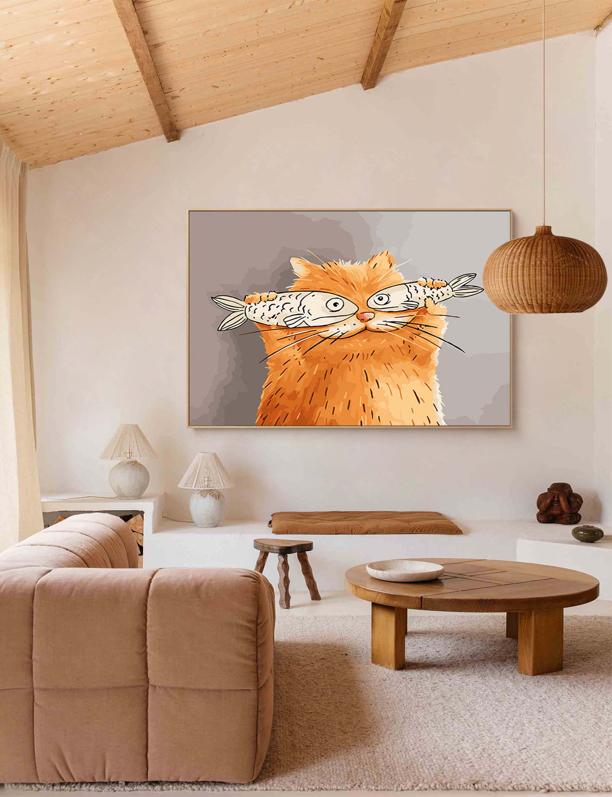 Modern Abstract Animal Oil Painting On Canvas Cute Cats Painting Wall Art Living Room Decor