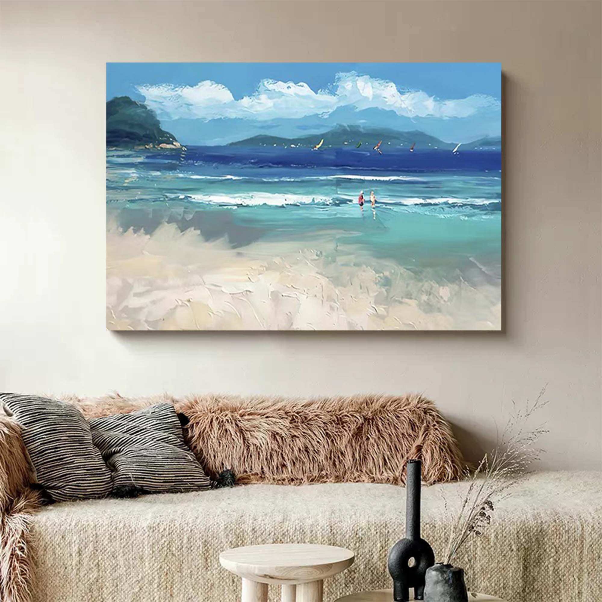 Large Blue Ocean Abstract Oil Painting Original Ocean 3D Texture Painting Ocean Canvas Wall Art Living Room Decor