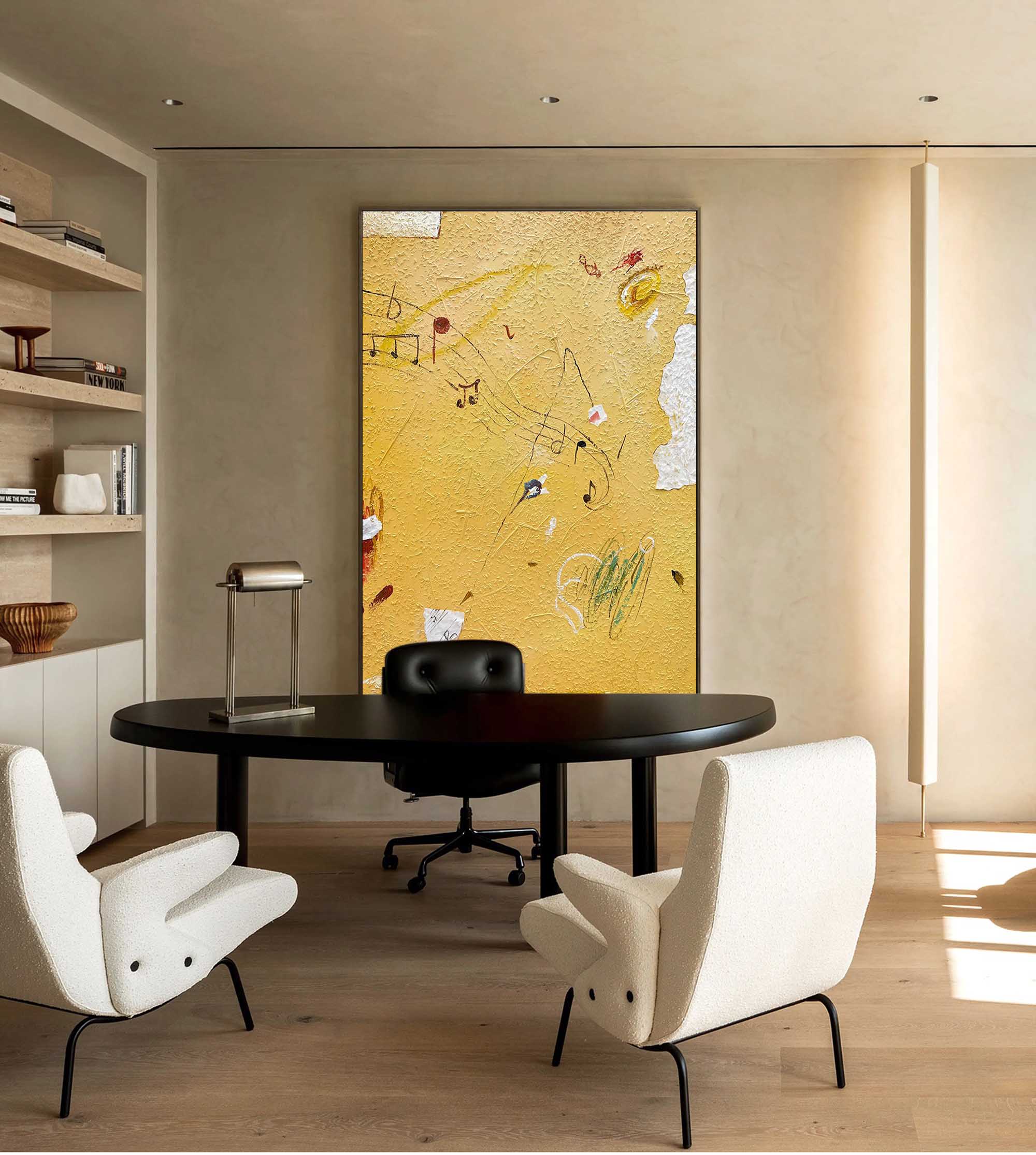 Minimalist Bright Yellow Wall Art Graffiti Painting Yellow Wall Decor Extra Large Minimalist Style Abstract Painting