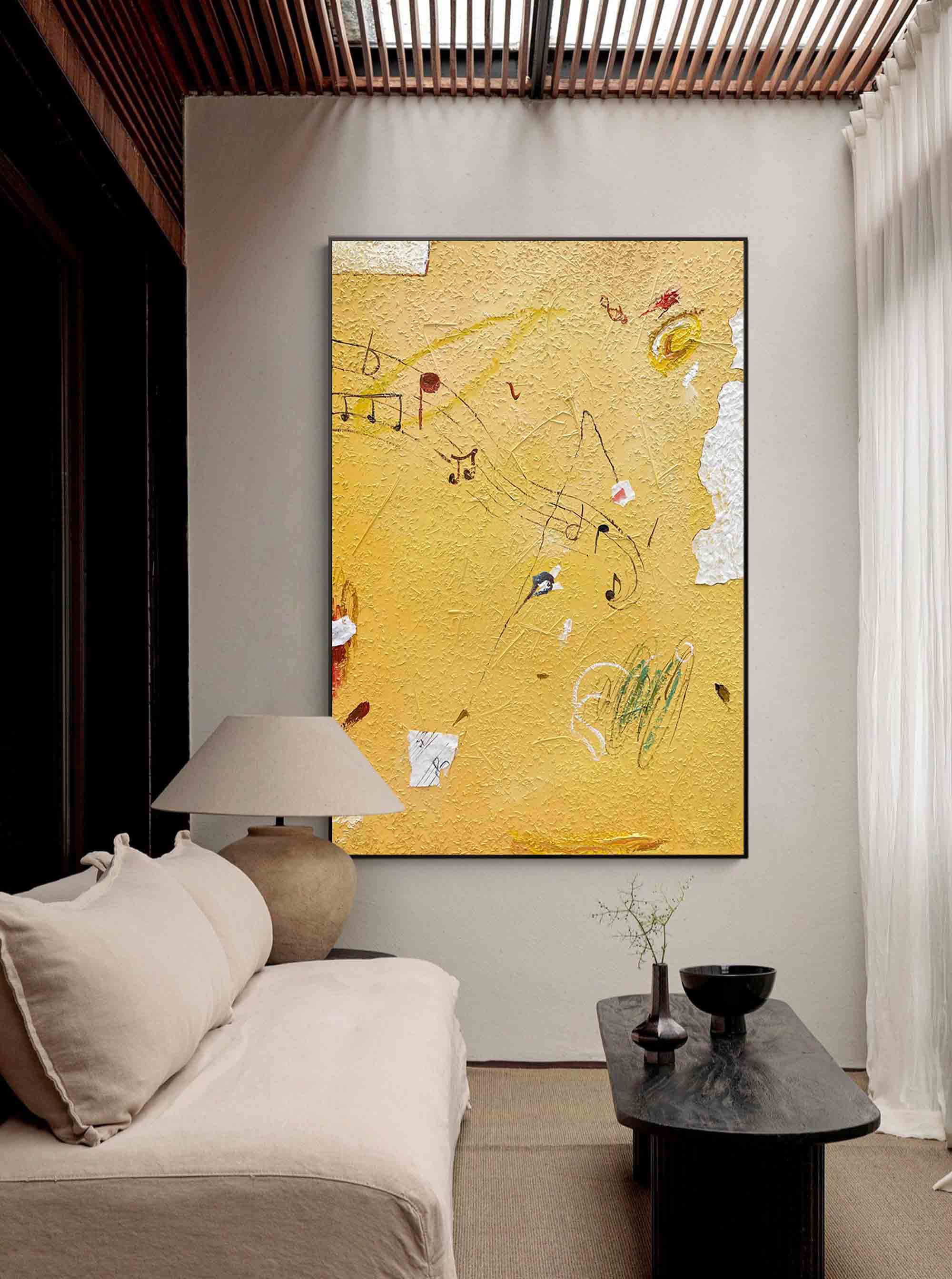 Minimalist Bright Yellow Wall Art Graffiti Painting Yellow Wall Decor Extra Large Minimalist Style Abstract Painting