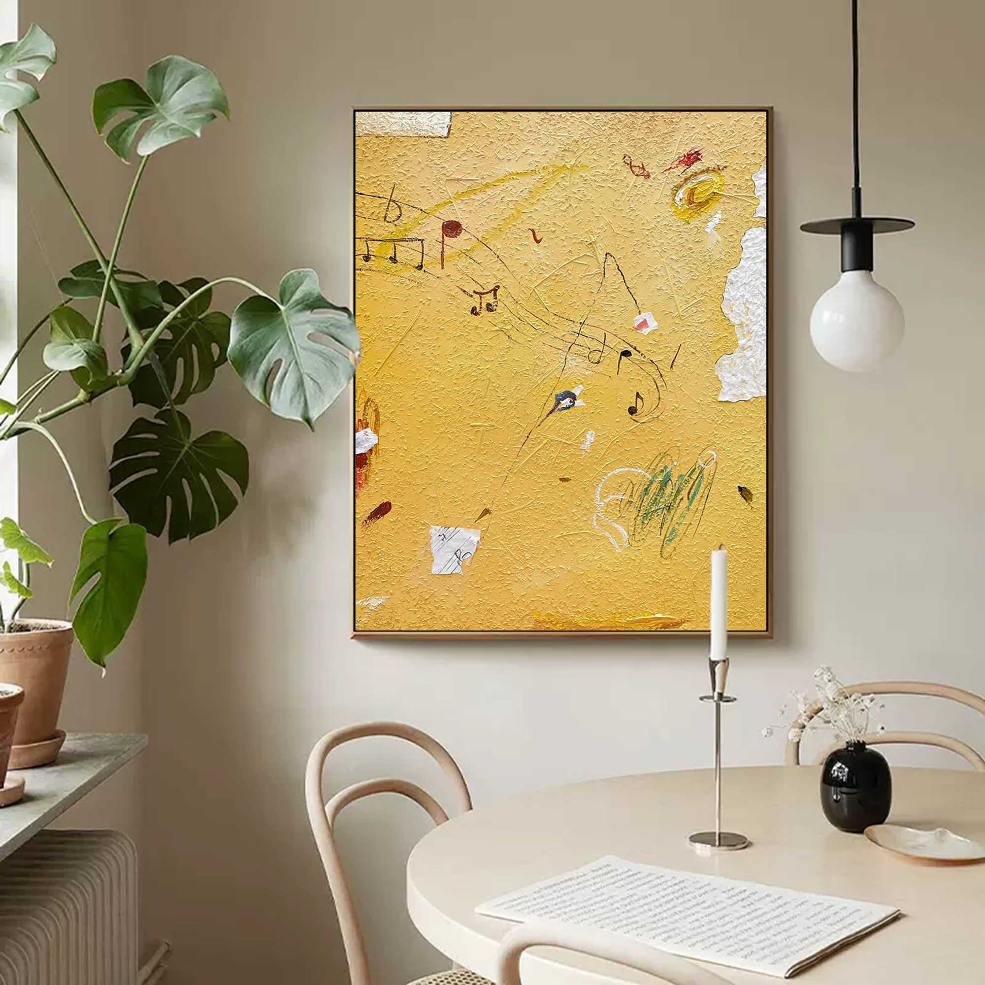 Minimalist Bright Yellow Wall Art Graffiti Painting Yellow Wall Decor Extra Large Minimalist Style Abstract Painting