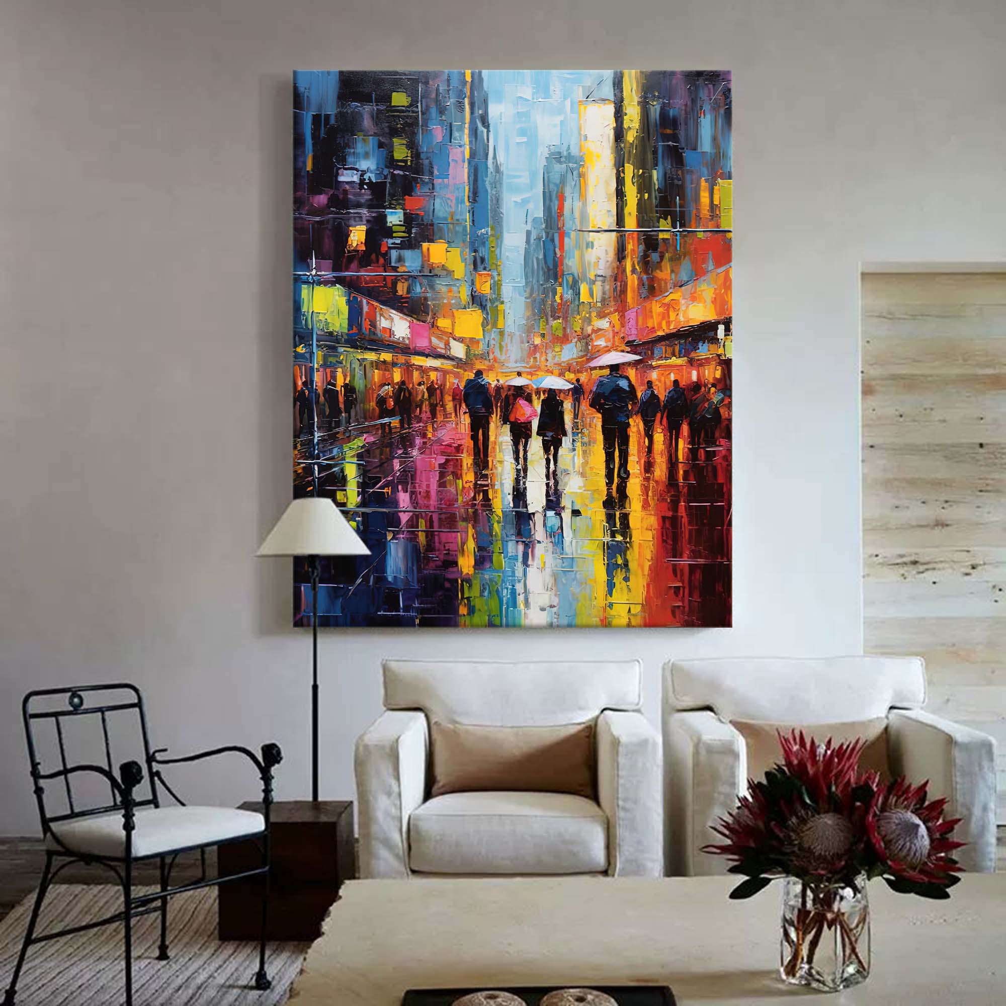 Modern Abstract Colorful Night Cityscape Oil Painting On Canvas Original Urban Scene Art Large Wall Art Home Decor