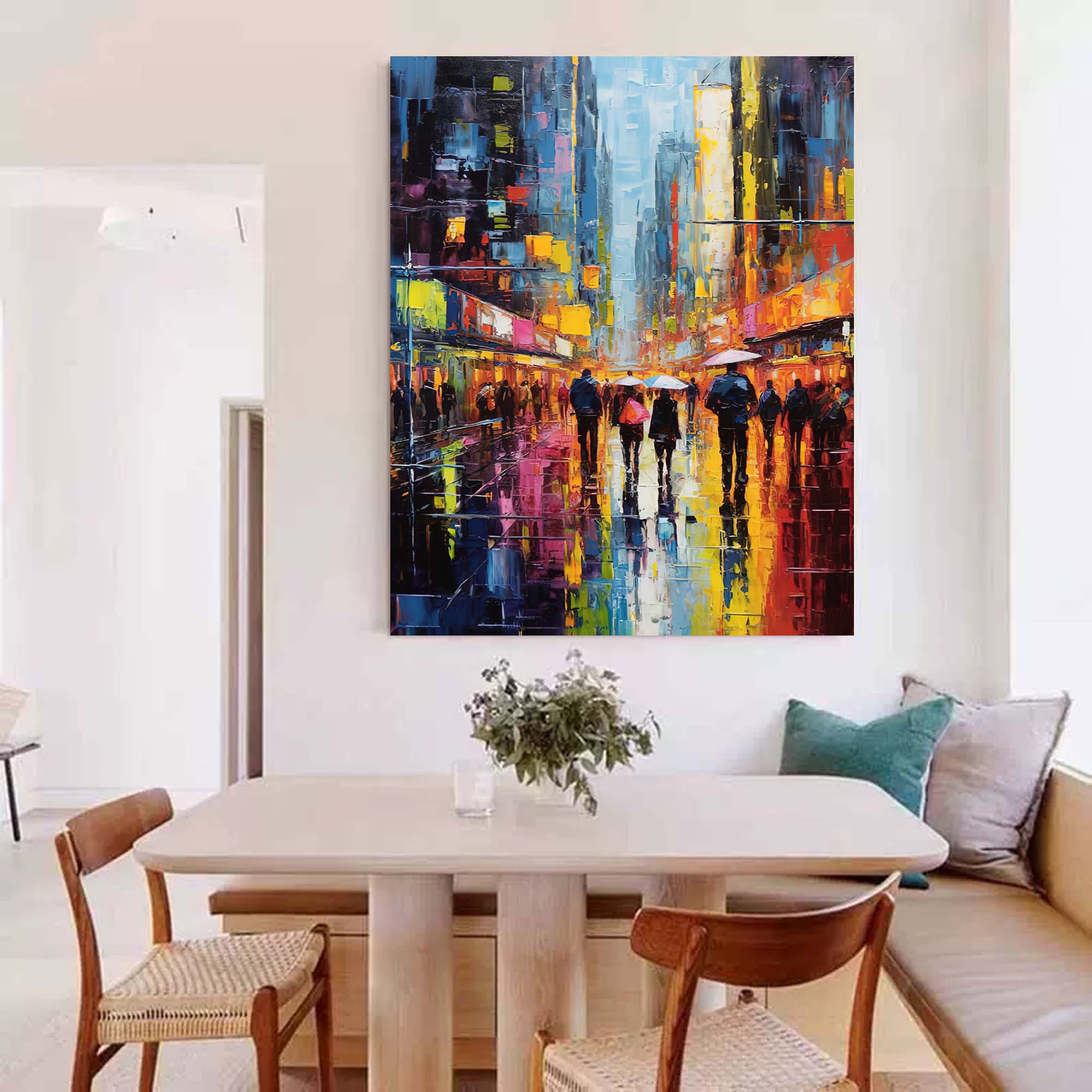 Modern Abstract Colorful Night Cityscape Oil Painting On Canvas Original Urban Scene Art Large Wall Art Home Decor