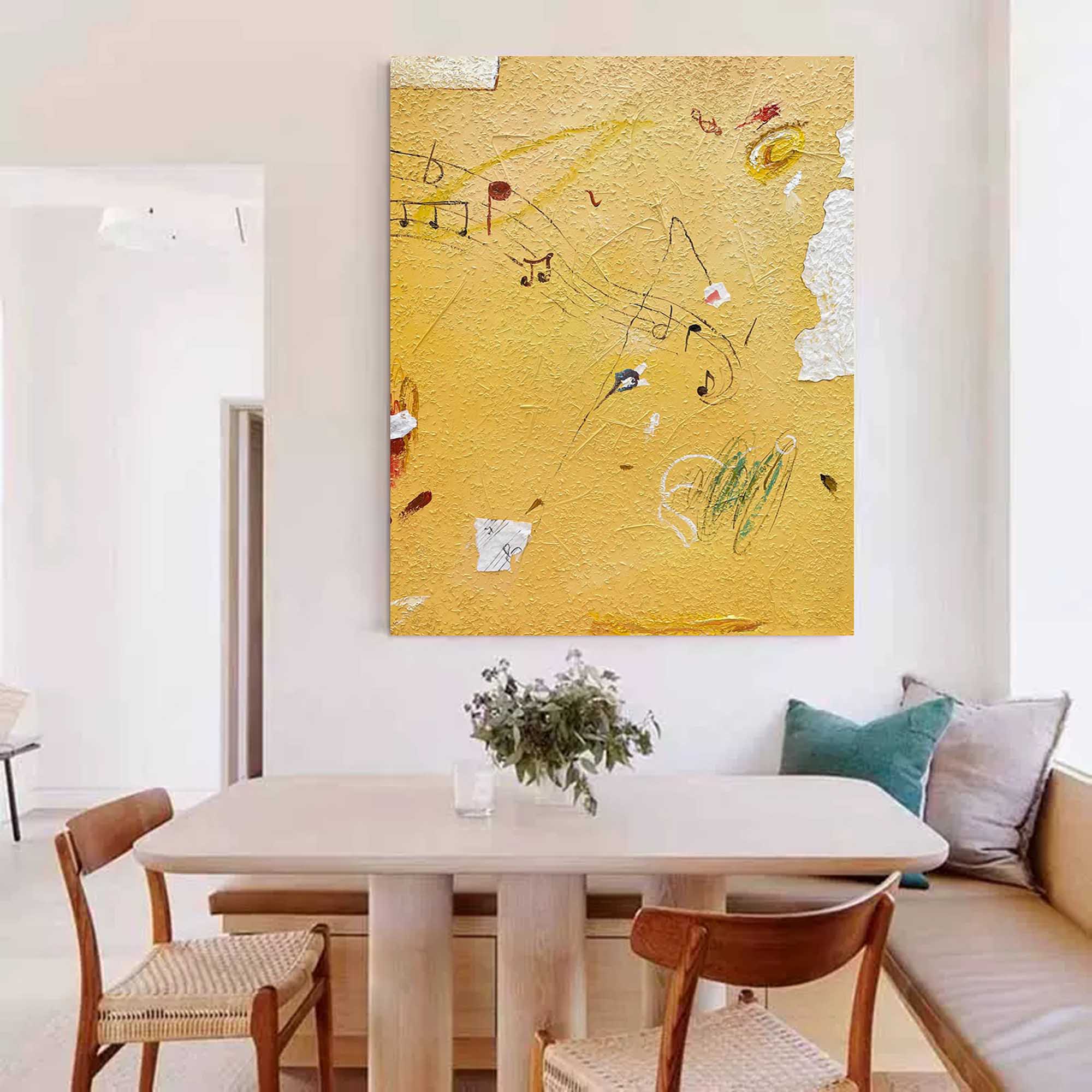Minimalist Bright Yellow Wall Art Graffiti Painting Yellow Wall Decor Extra Large Minimalist Style Abstract Painting