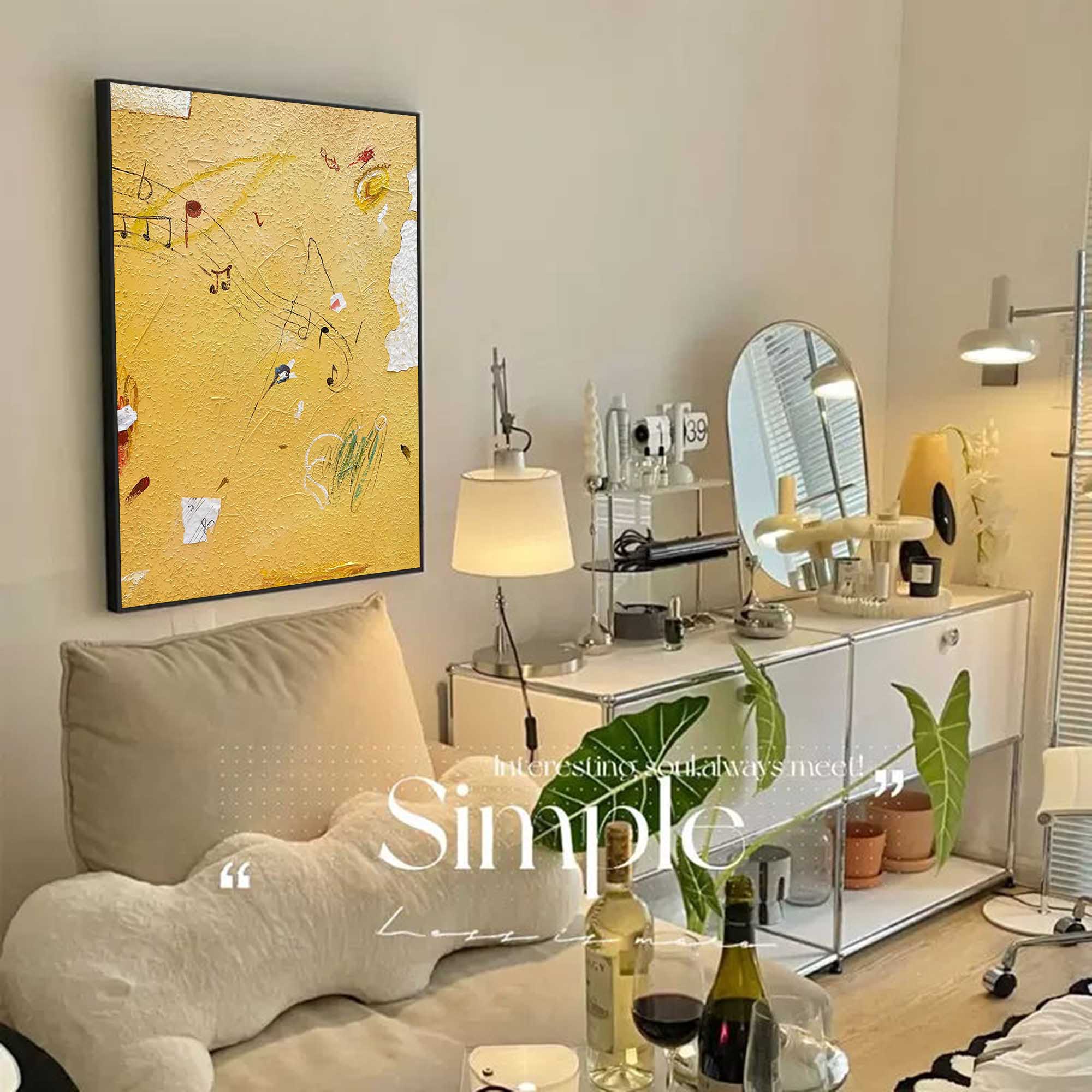 Minimalist Bright Yellow Wall Art Graffiti Painting Yellow Wall Decor Extra Large Minimalist Style Abstract Painting