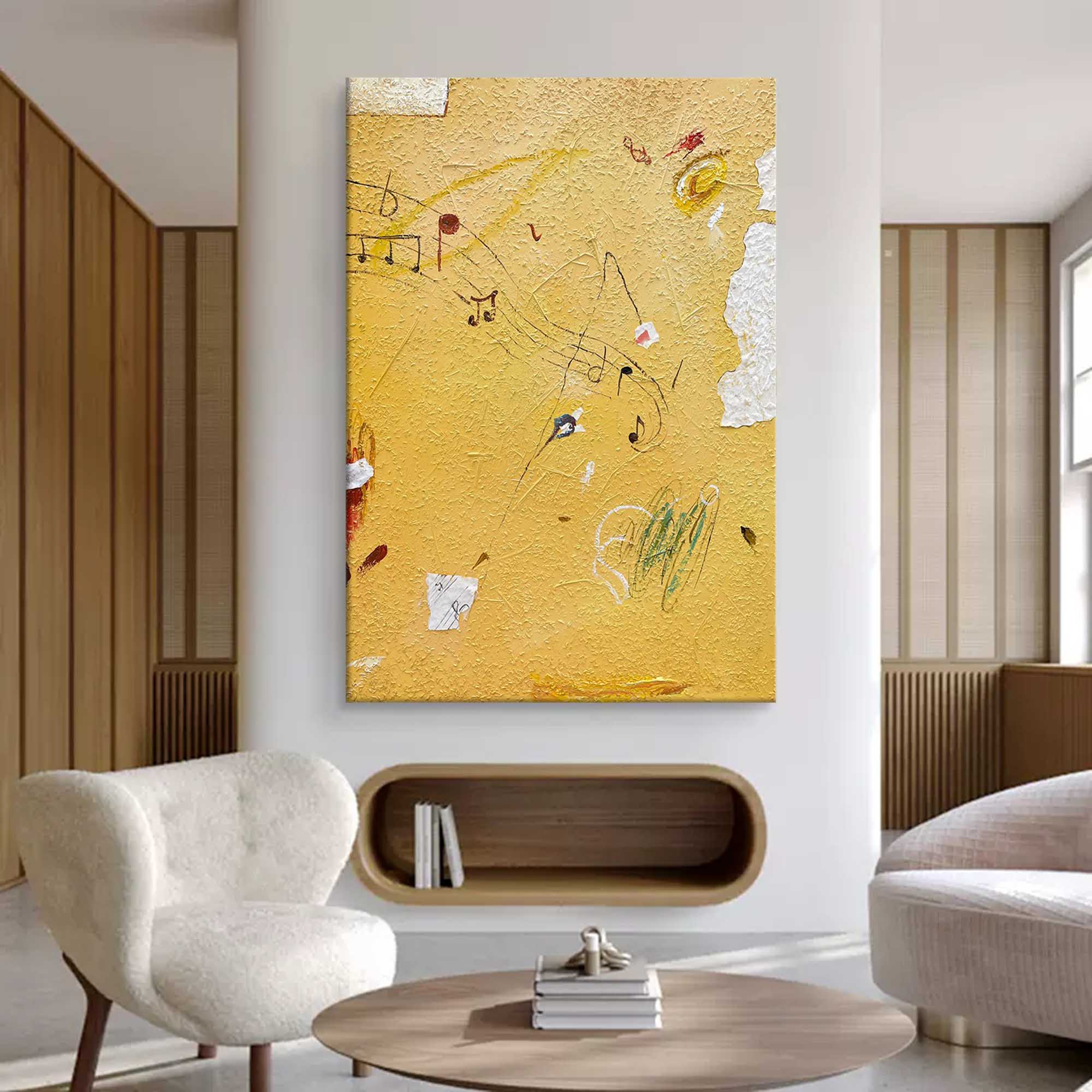 Minimalist Bright Yellow Wall Art Graffiti Painting Yellow Wall Decor Extra Large Minimalist Style Abstract Painting