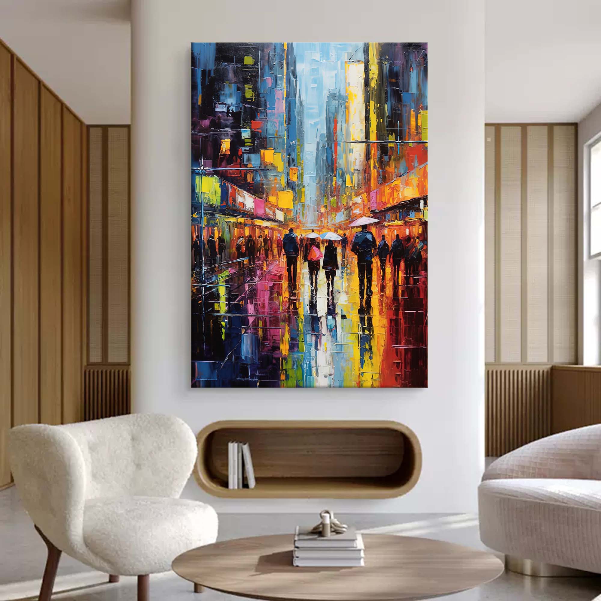 Modern Abstract Colorful Night Cityscape Oil Painting On Canvas Original Urban Scene Art Large Wall Art Home Decor