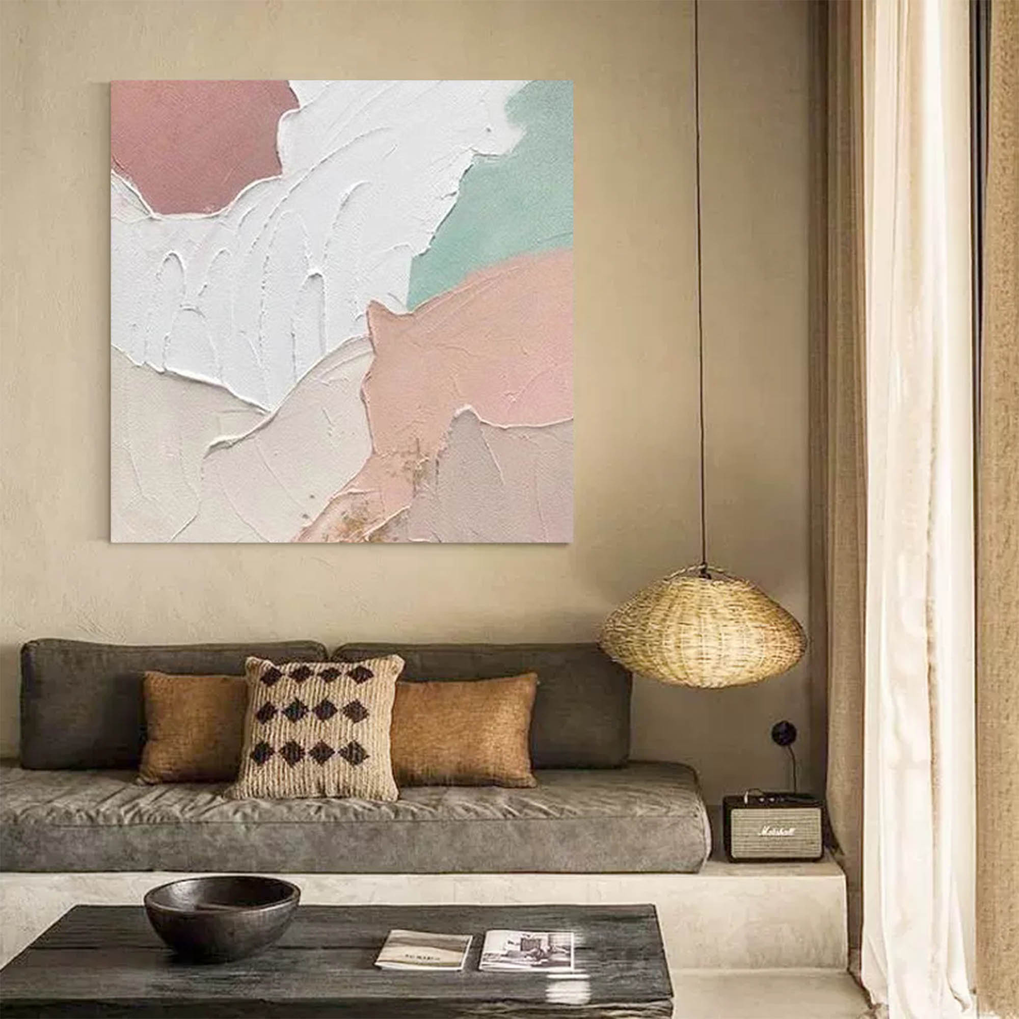 Abstract Minimalist Oil Painting on Canvas Original Modern Beige Textured Knife Acrylic Painting Large Wall Art Home Decor