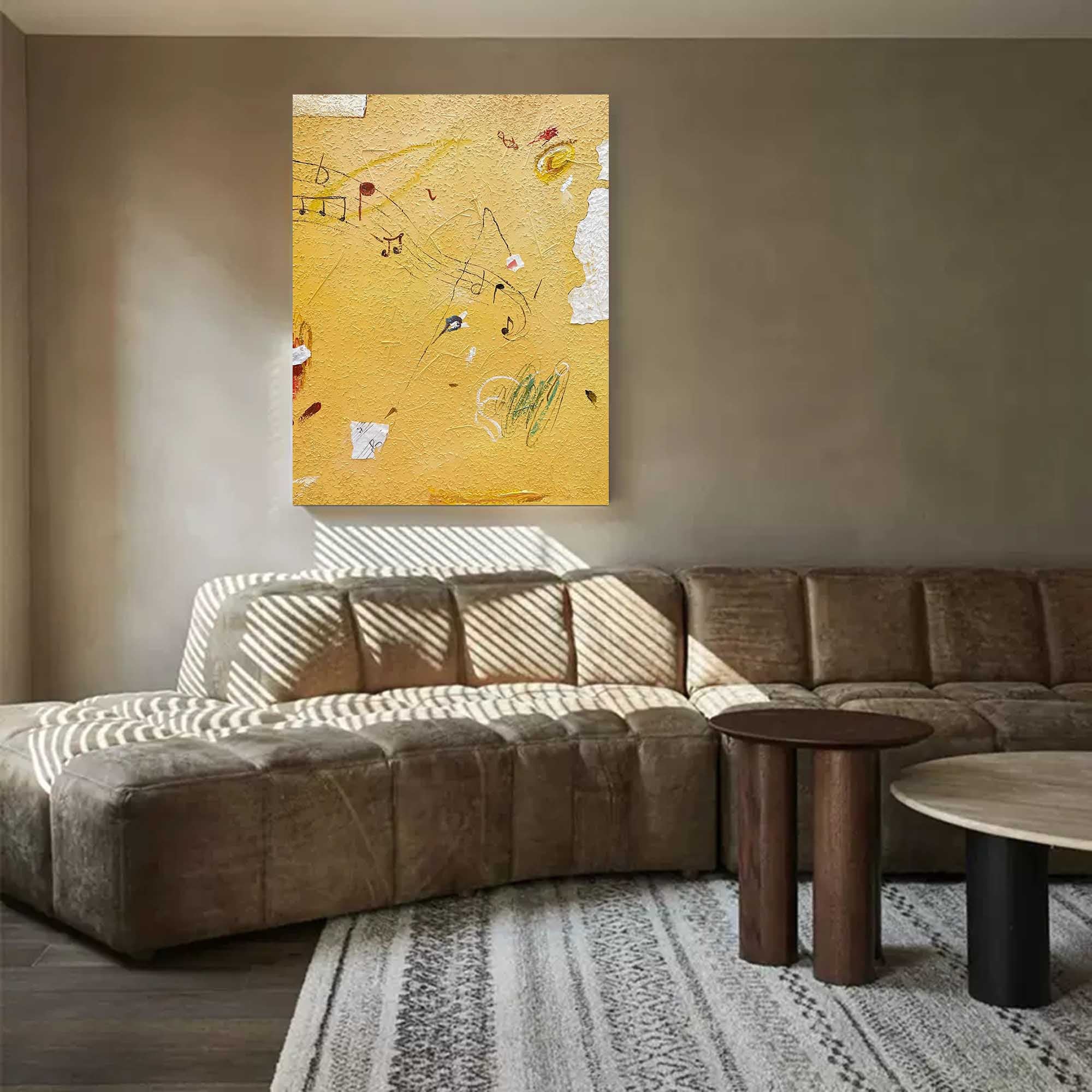 Minimalist Bright Yellow Wall Art Graffiti Painting Yellow Wall Decor Extra Large Minimalist Style Abstract Painting