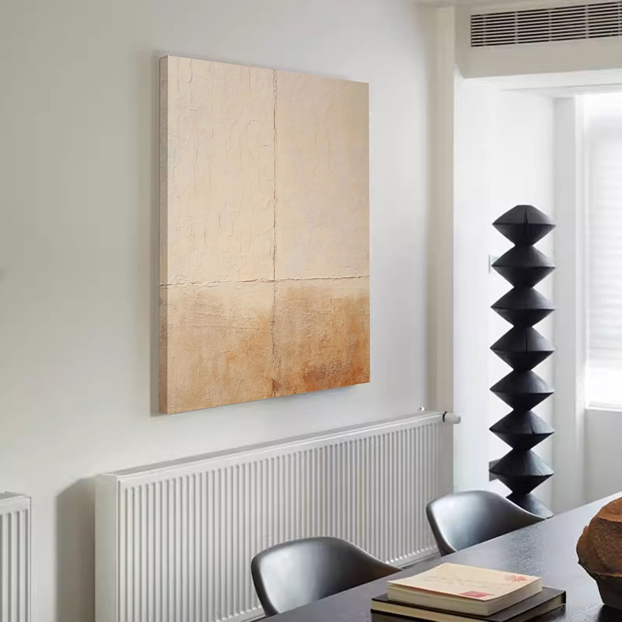 Original Beige and Yellow Minimalist Oil Painting Abstract Large Vintage Wall Art Home Decor