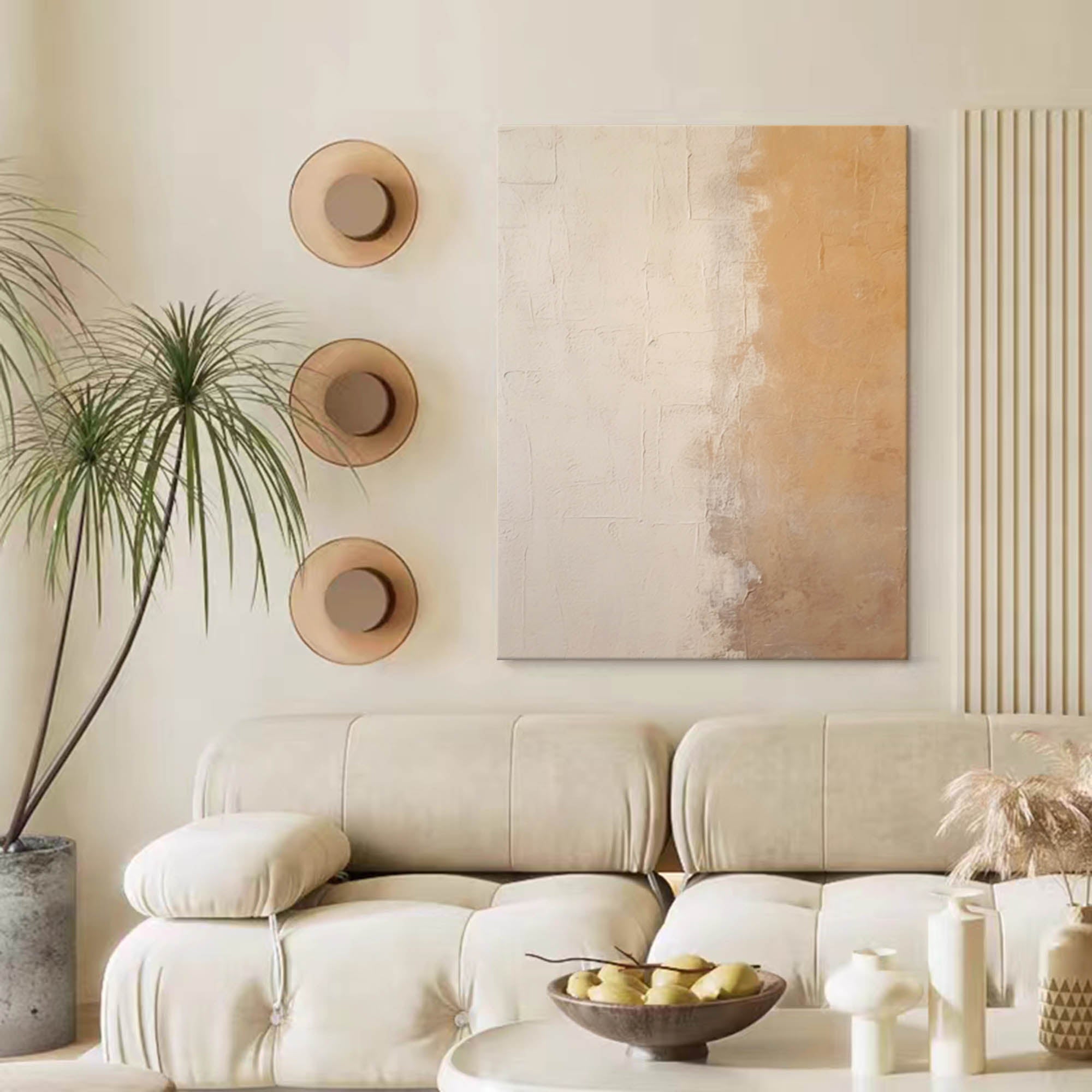 Large Beige Minimalist Wall Art Canvas With Frame Oil Painting Abstract Large vintage Oil Painting Home Decor