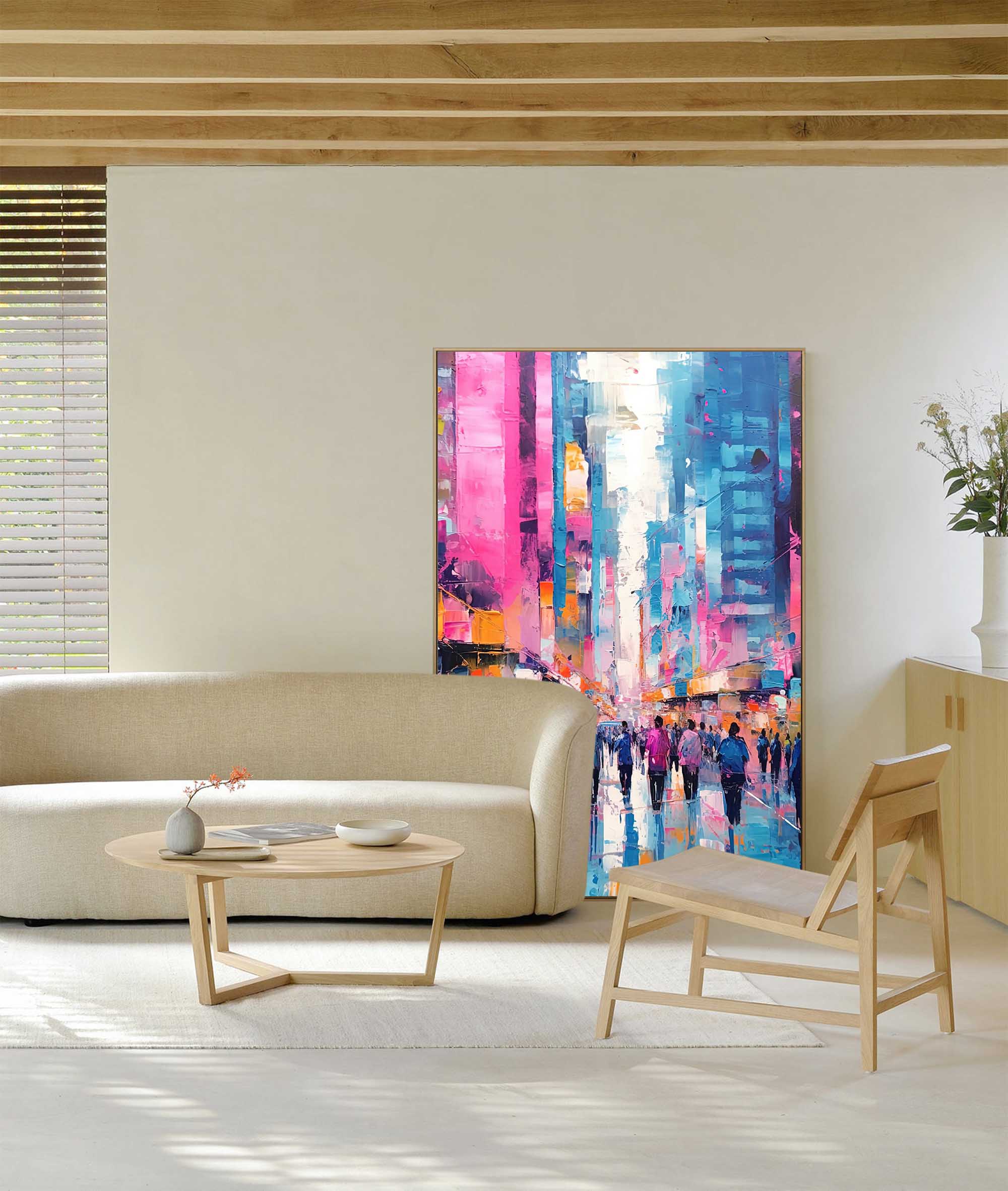 Abstract Urban Scene Art Original Modern Cityscape Oil Painting On Canvas Large Colorful Wall Art Living Room Decor