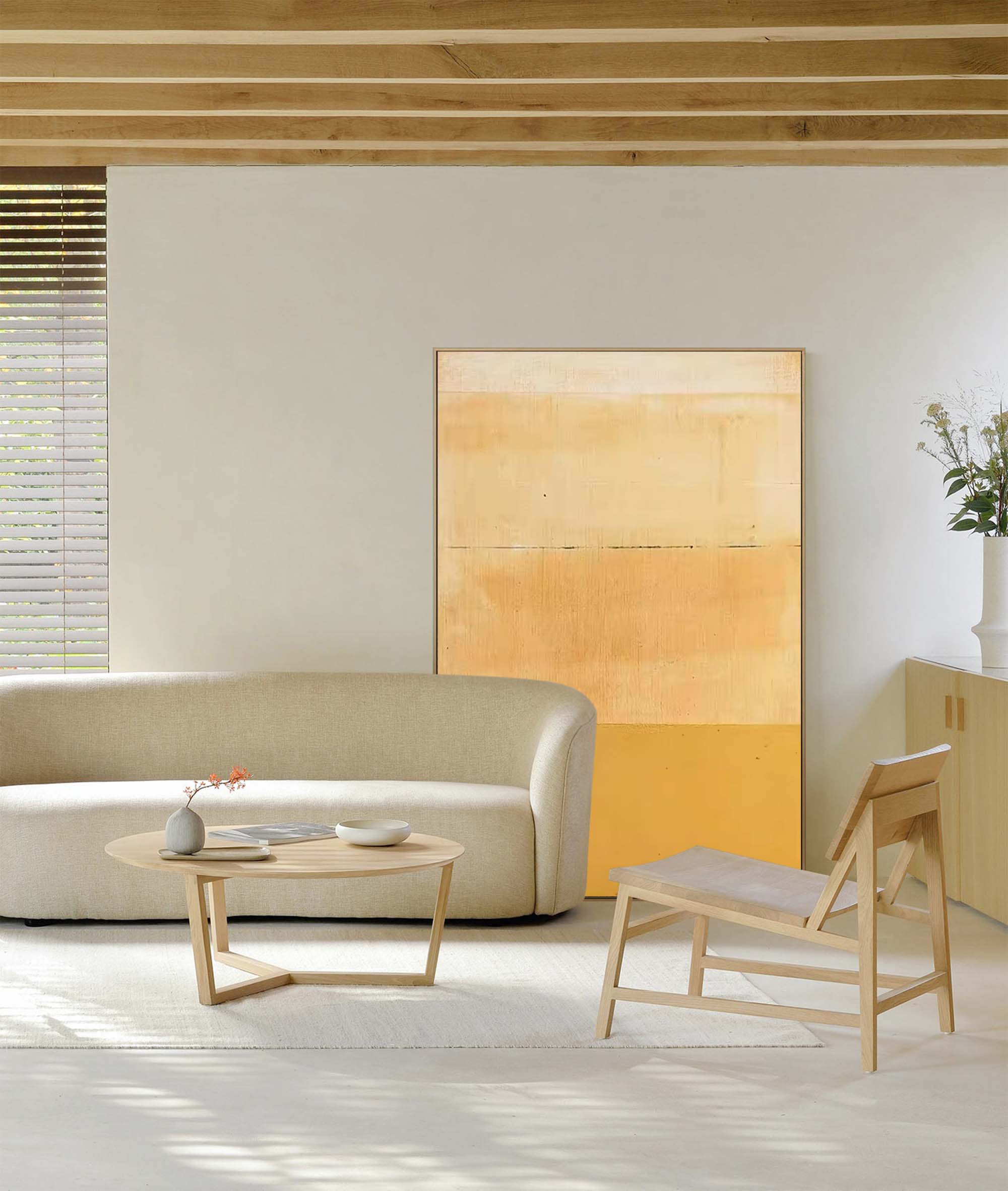 Yellow Abstract Wall Art Canvas With Frame Oil Painting Large Minimalist Oil Painting Home Decor