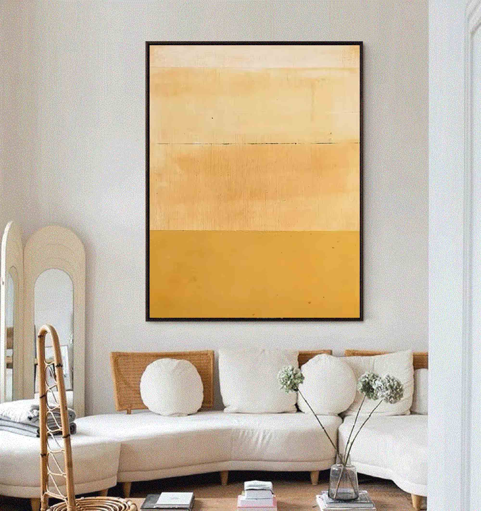 Yellow Abstract Wall Art Canvas With Frame Oil Painting Large Minimalist Oil Painting Home Decor