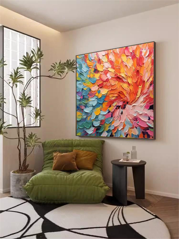 Original Texture Large Colorful Acrylic Painting Canvas Vibrant Colorful Abstract Flowers Oil Painting Modern Wall Art Home Decor