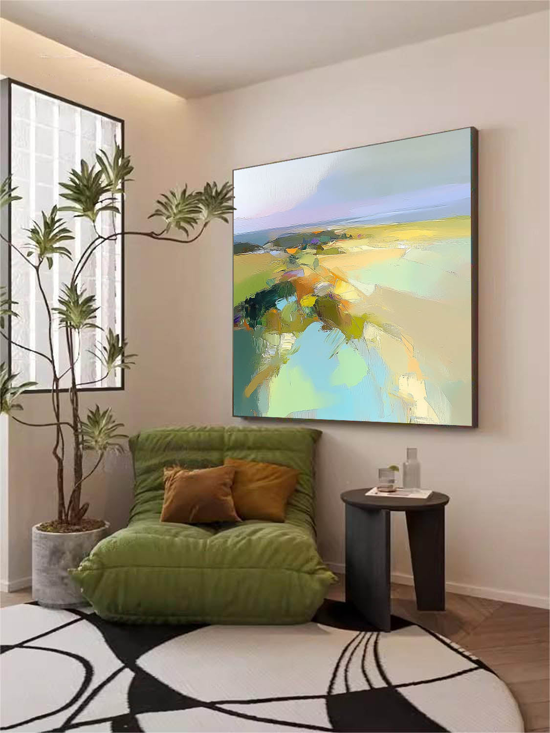 Abstract Texture Canvas Wall Art Abstract Landscape Scraper painting Large Modern Green Minimalist Painting