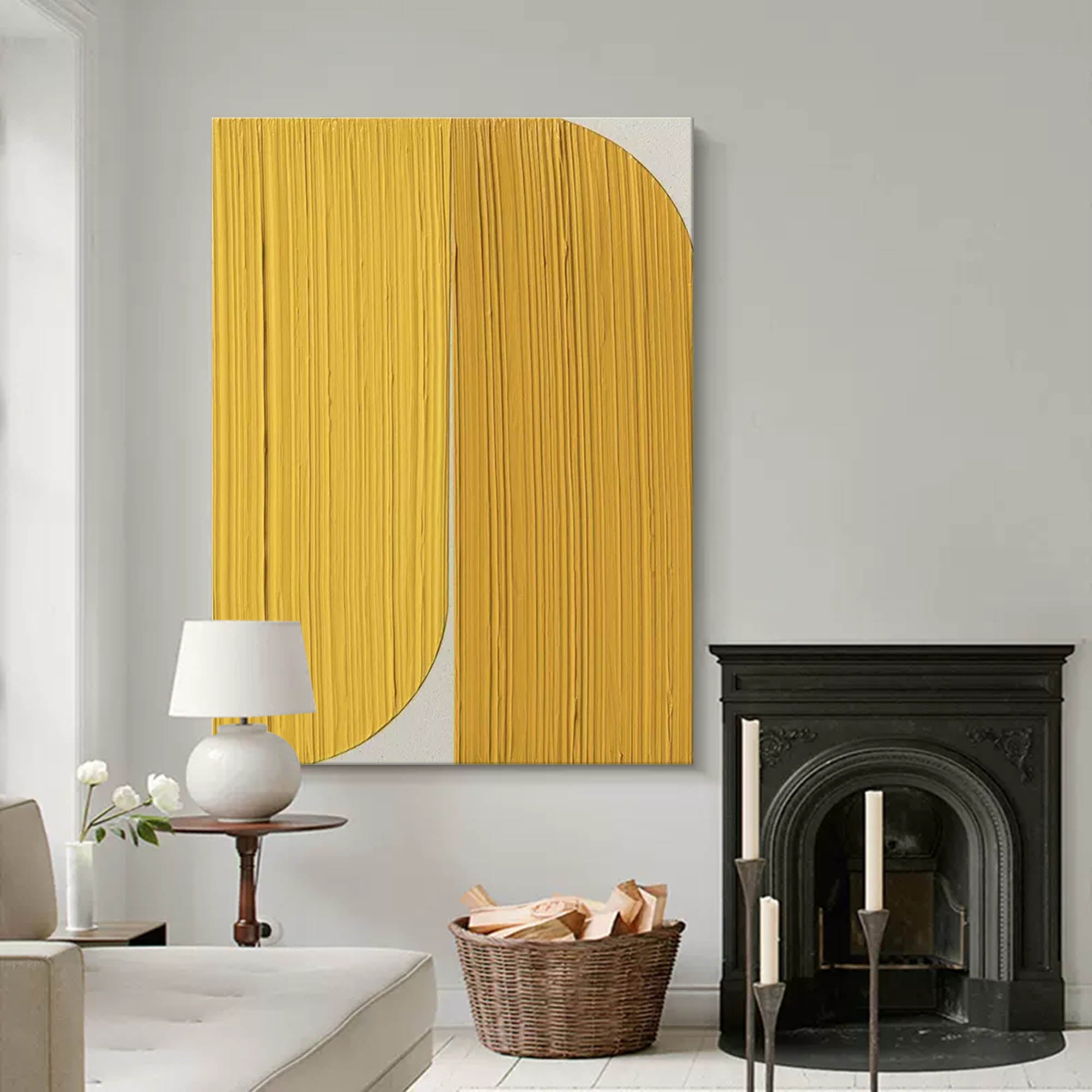 Bright Yellow Original Wall Art Texture Minimalist Oil Painting On Canvas Large Abstract acrylic painting For Living Room