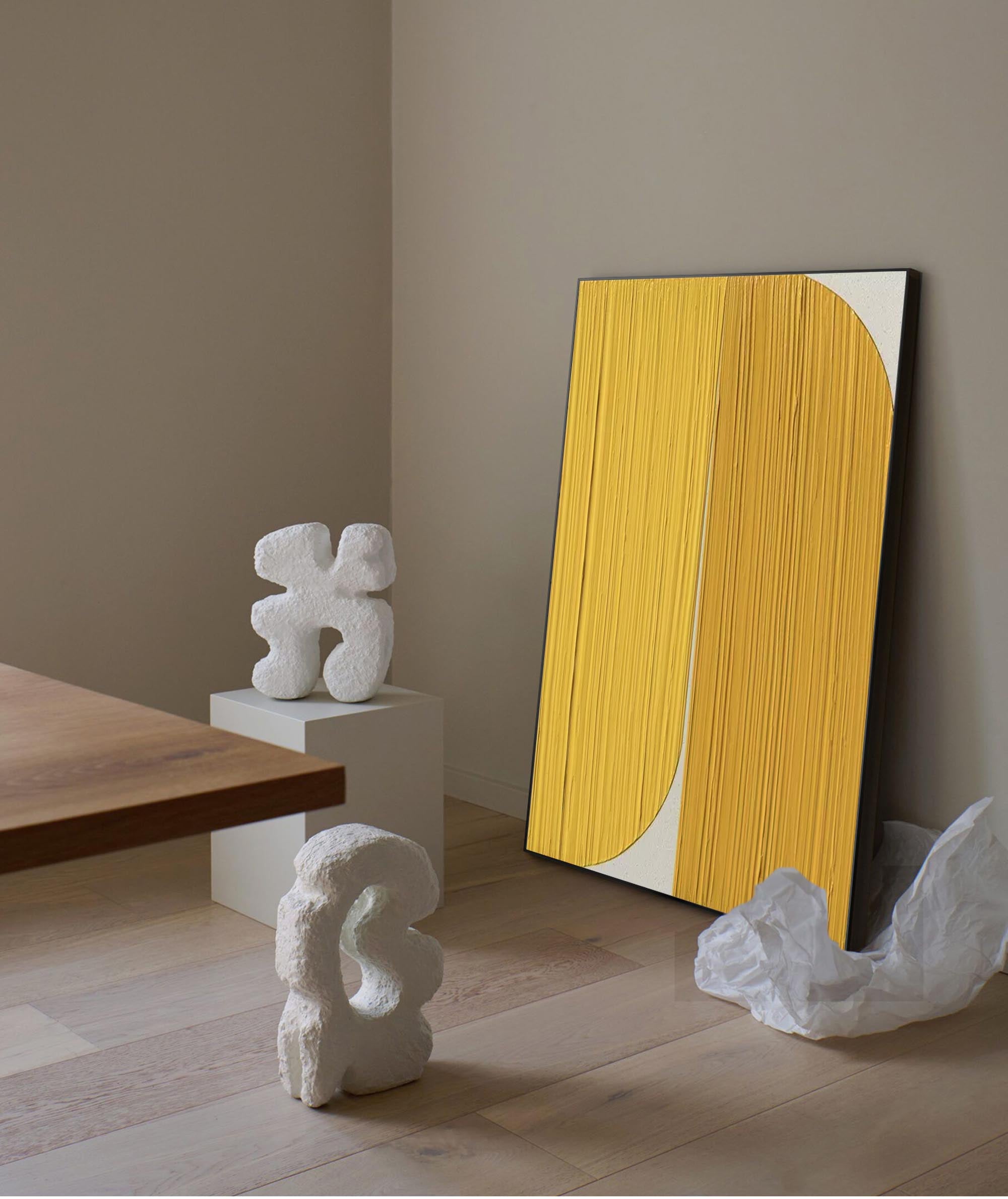 Bright Yellow Original Wall Art Texture Minimalist Oil Painting On Canvas Large Abstract acrylic painting For Living Room