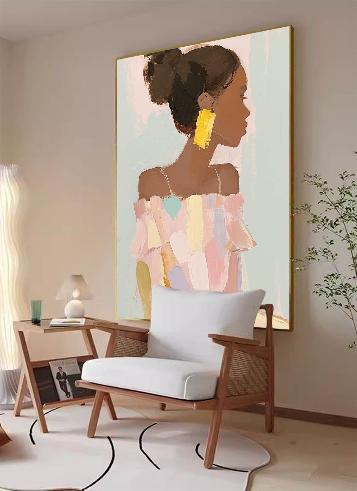 Original Elegant Woman Wall Art Vibrant Large Figure Painting Minimalism Colorful Abstract Artwork Gift