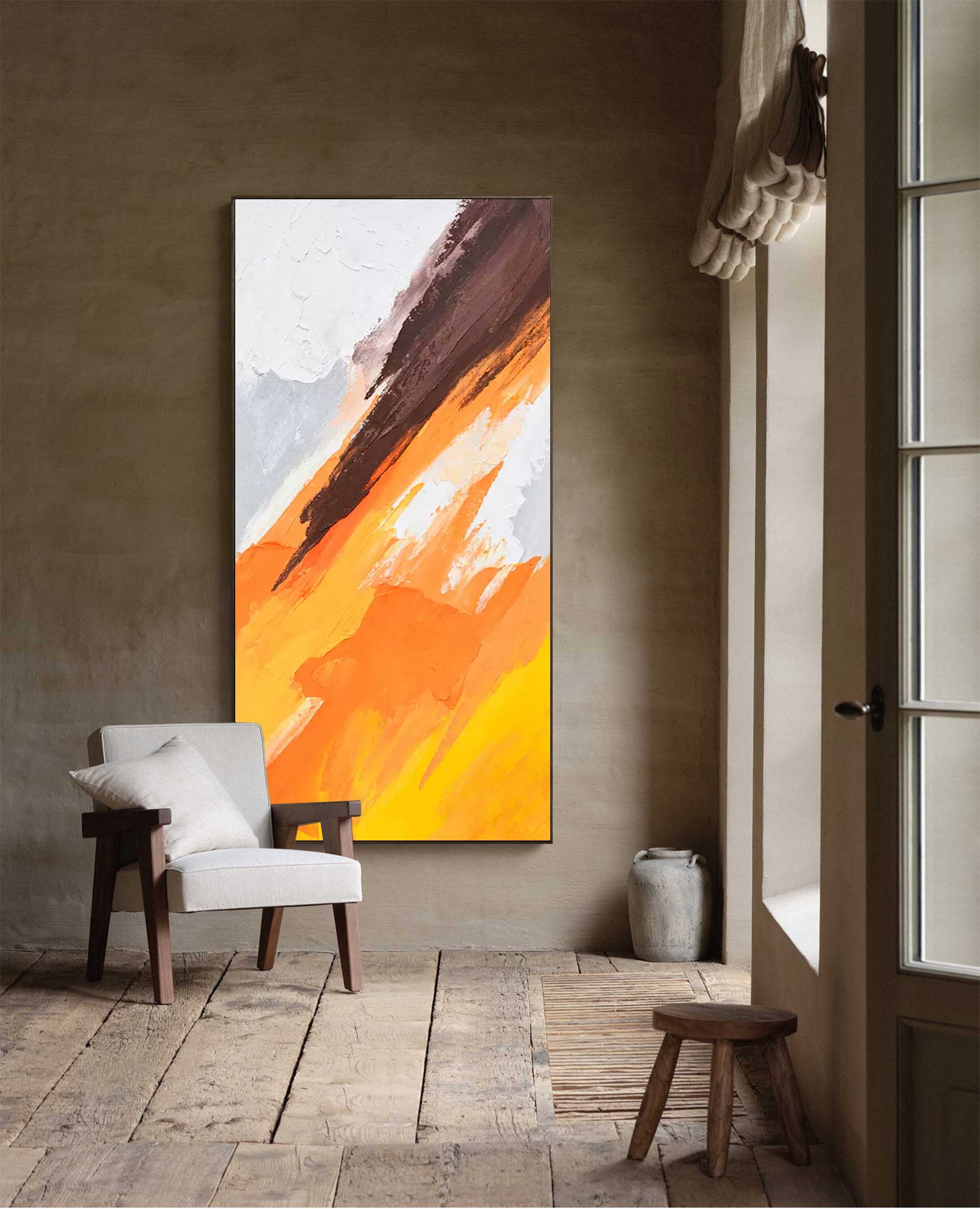 Yellow Long Version Large Abstract Oil Painting Original Wall Art Painting Home Decor