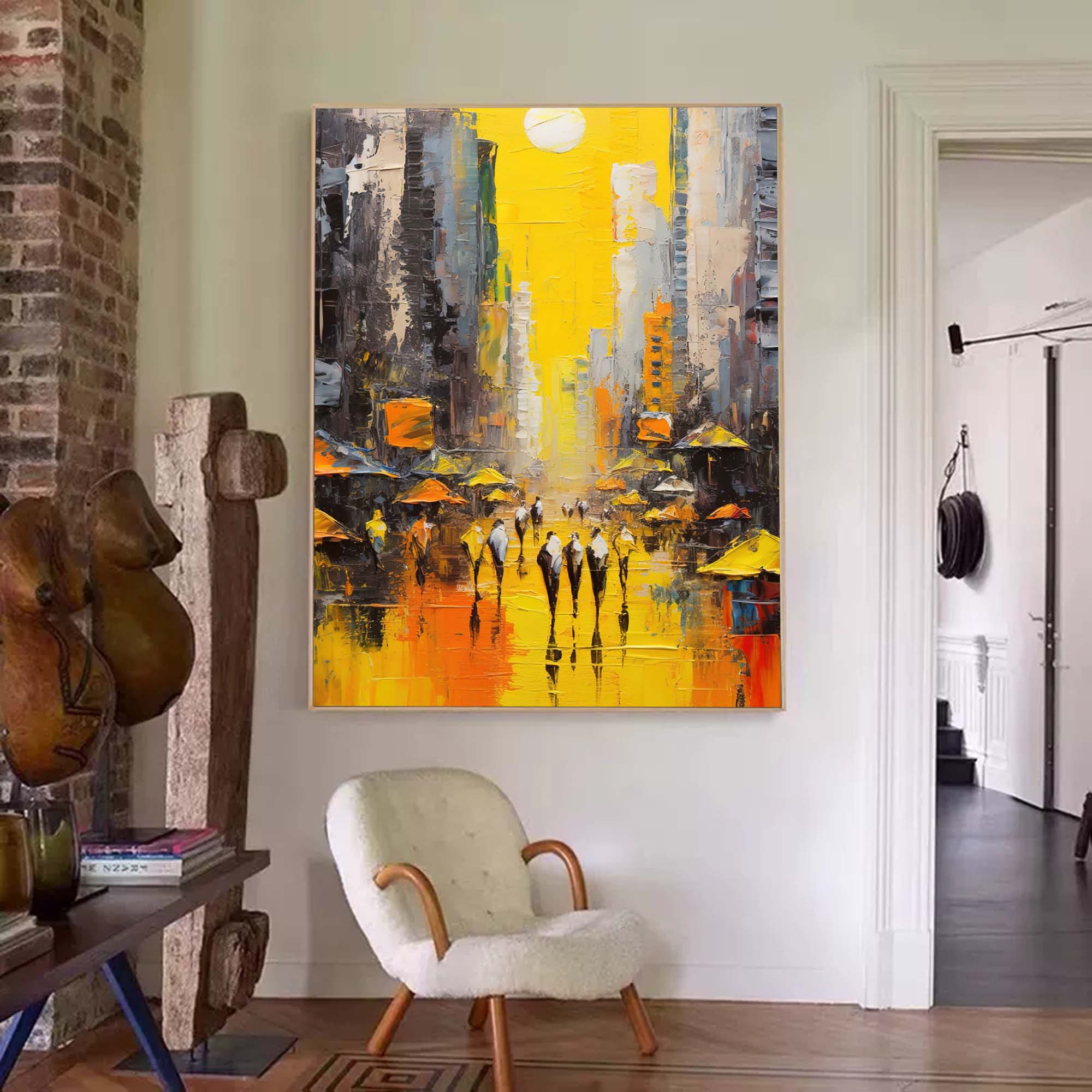 Modern Abstract Cityscape Oil Painting On Canvas Original Urban Scene Art Large Wall Art Living Room