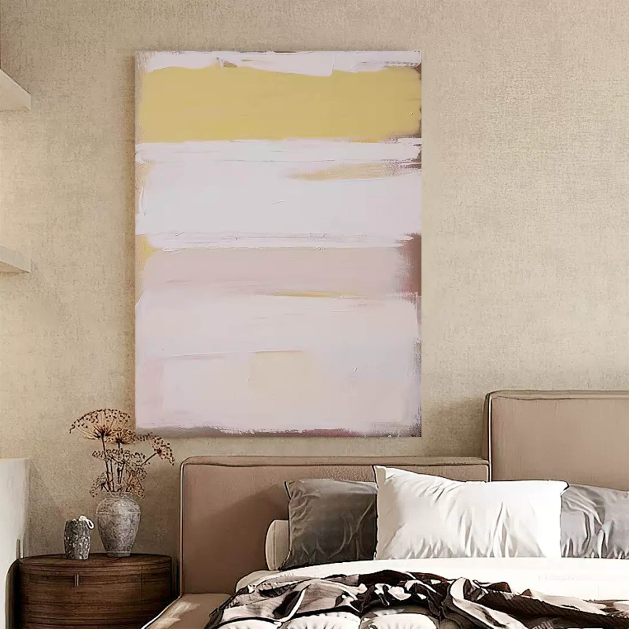 Large Minimalist Yellow White Painting Wall Art Abstract Texture Painting Yellow Minimalist Canvas Art