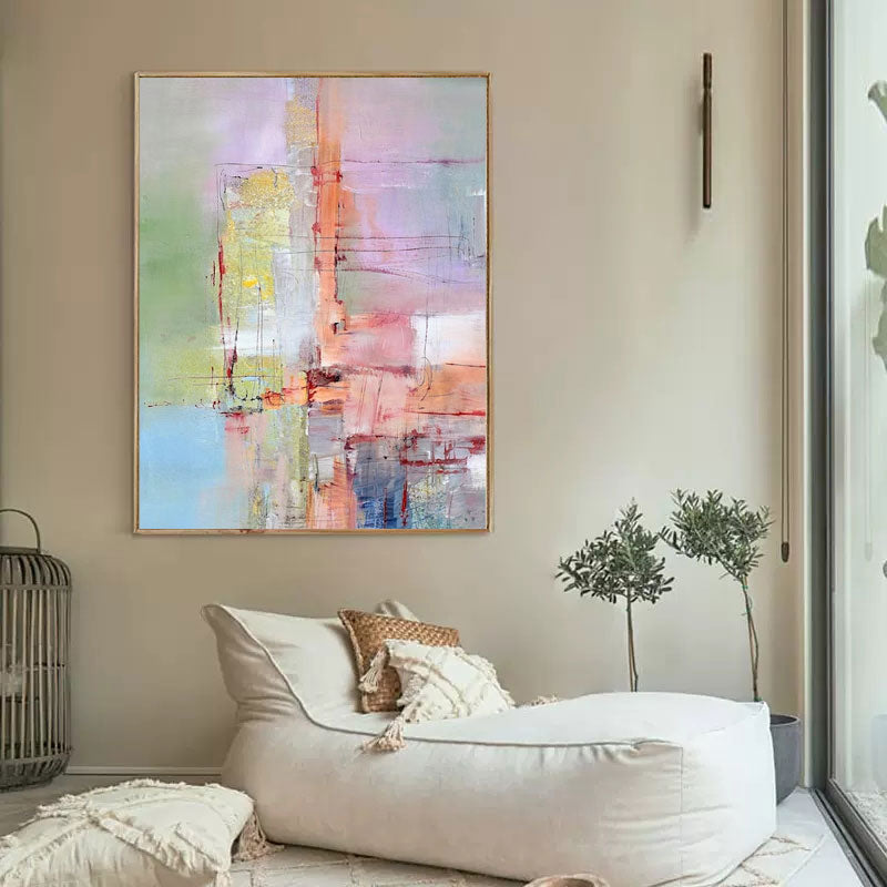 Large Colorful Abstract Rainbow Painting Original Multicolour Oil Painting Modern Line Wall Art Canvas Painting