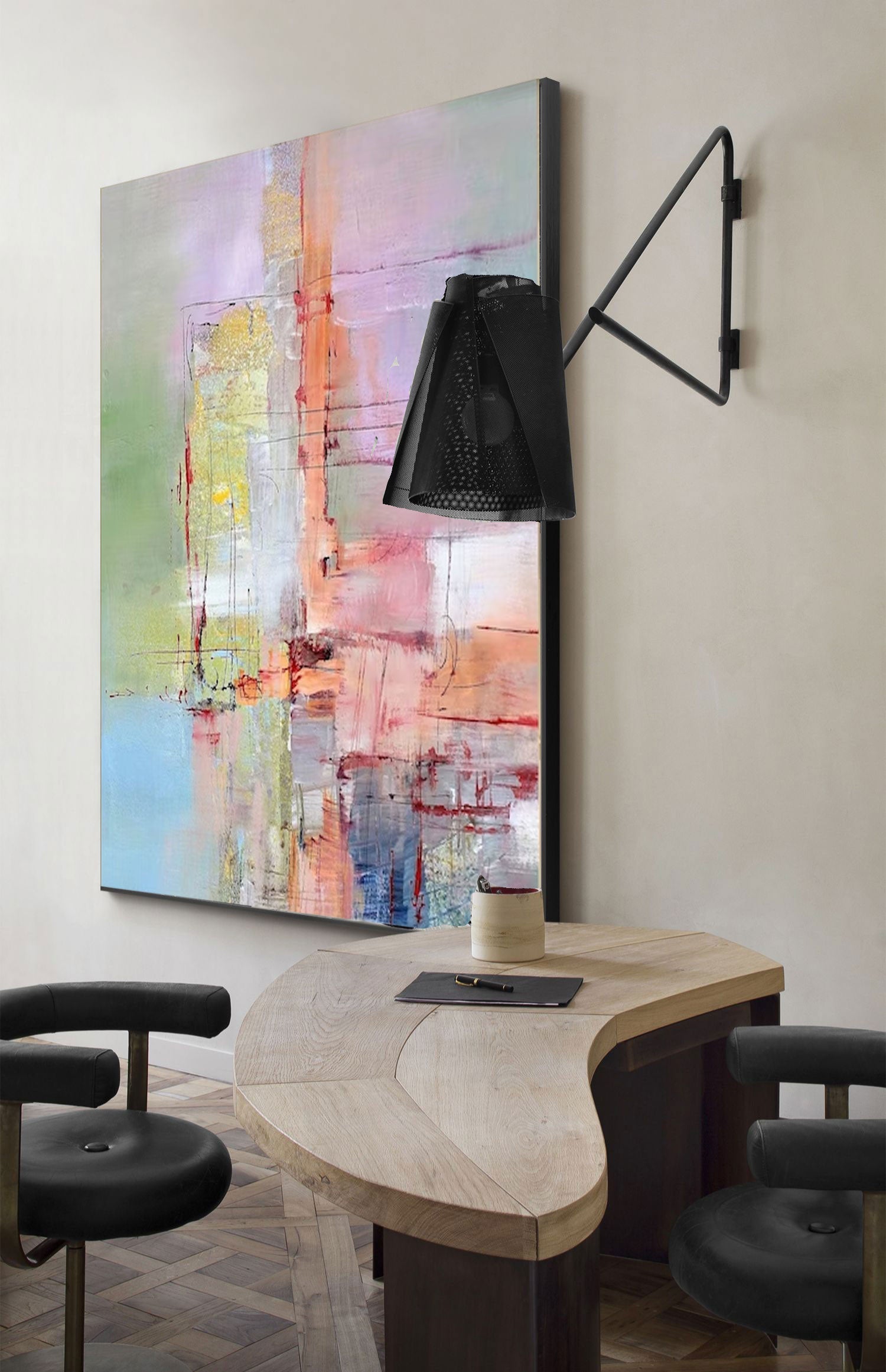 Large Colorful Abstract Rainbow Painting Original Multicolour Oil Painting Modern Line Wall Art Canvas Painting