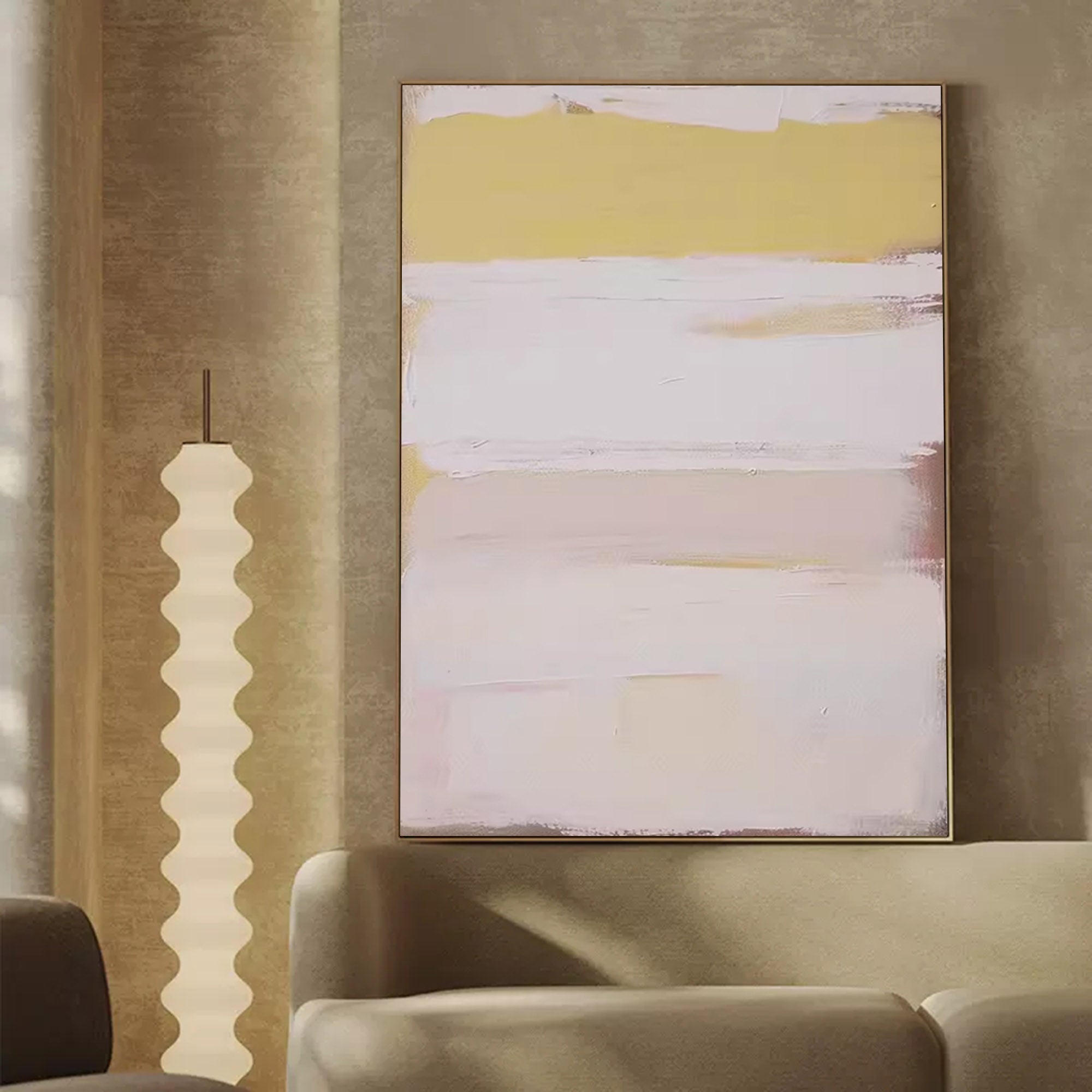 Large Minimalist Yellow White Painting Wall Art Abstract Texture Painting Yellow Minimalist Canvas Art