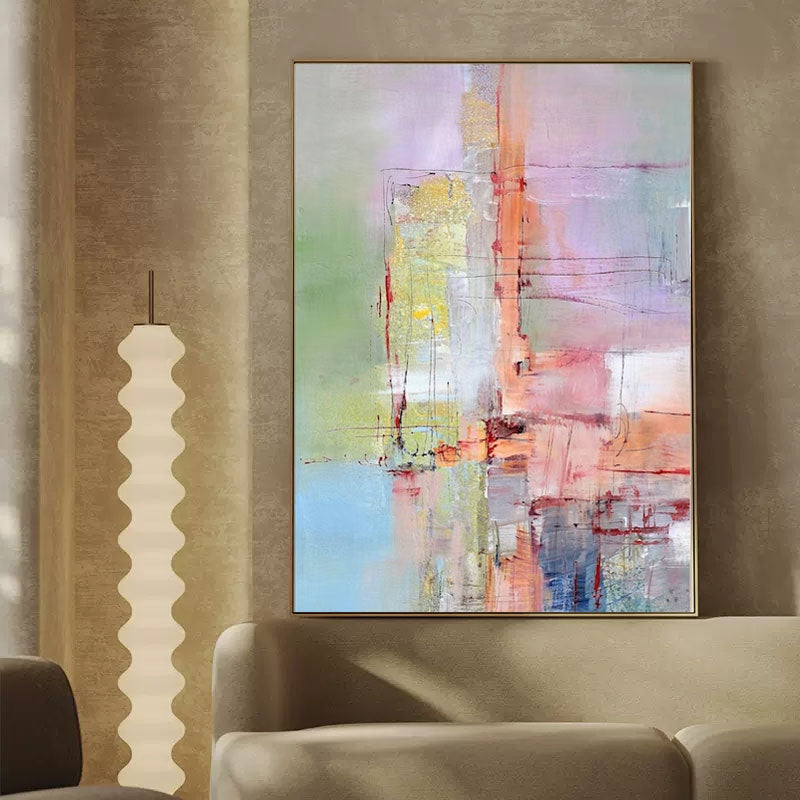 Large Colorful Abstract Rainbow Painting Original Multicolour Oil Painting Modern Line Wall Art Canvas Painting