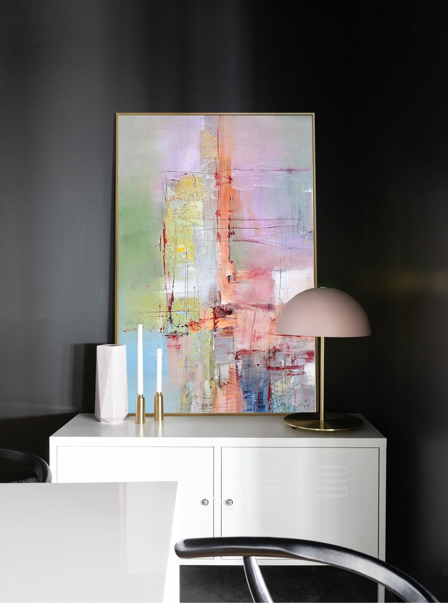 Large Colorful Abstract Rainbow Painting Original Multicolour Oil Painting Modern Line Wall Art Canvas Painting