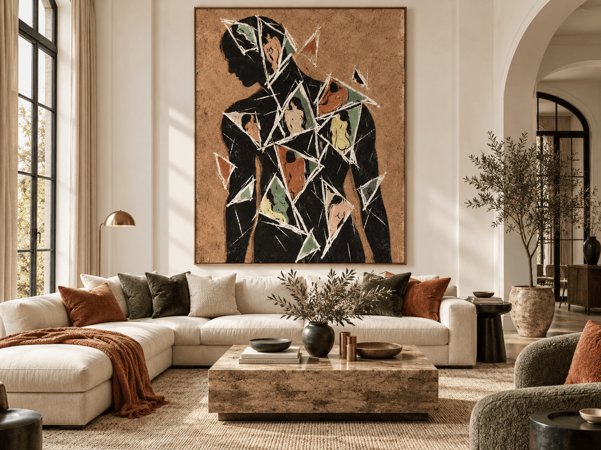 Cubist Style Oil Painting With Textured Earth Tones Original Art